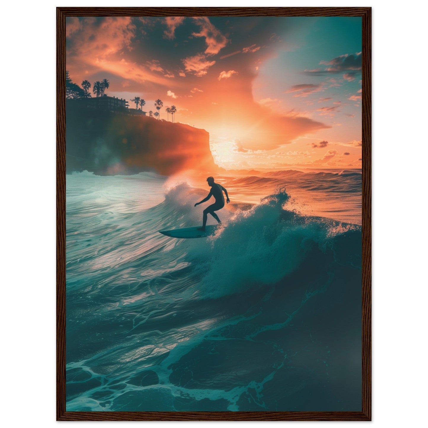 Poster Biarritz Surf Sunset ( 45x60-cm-Bois-foncé)