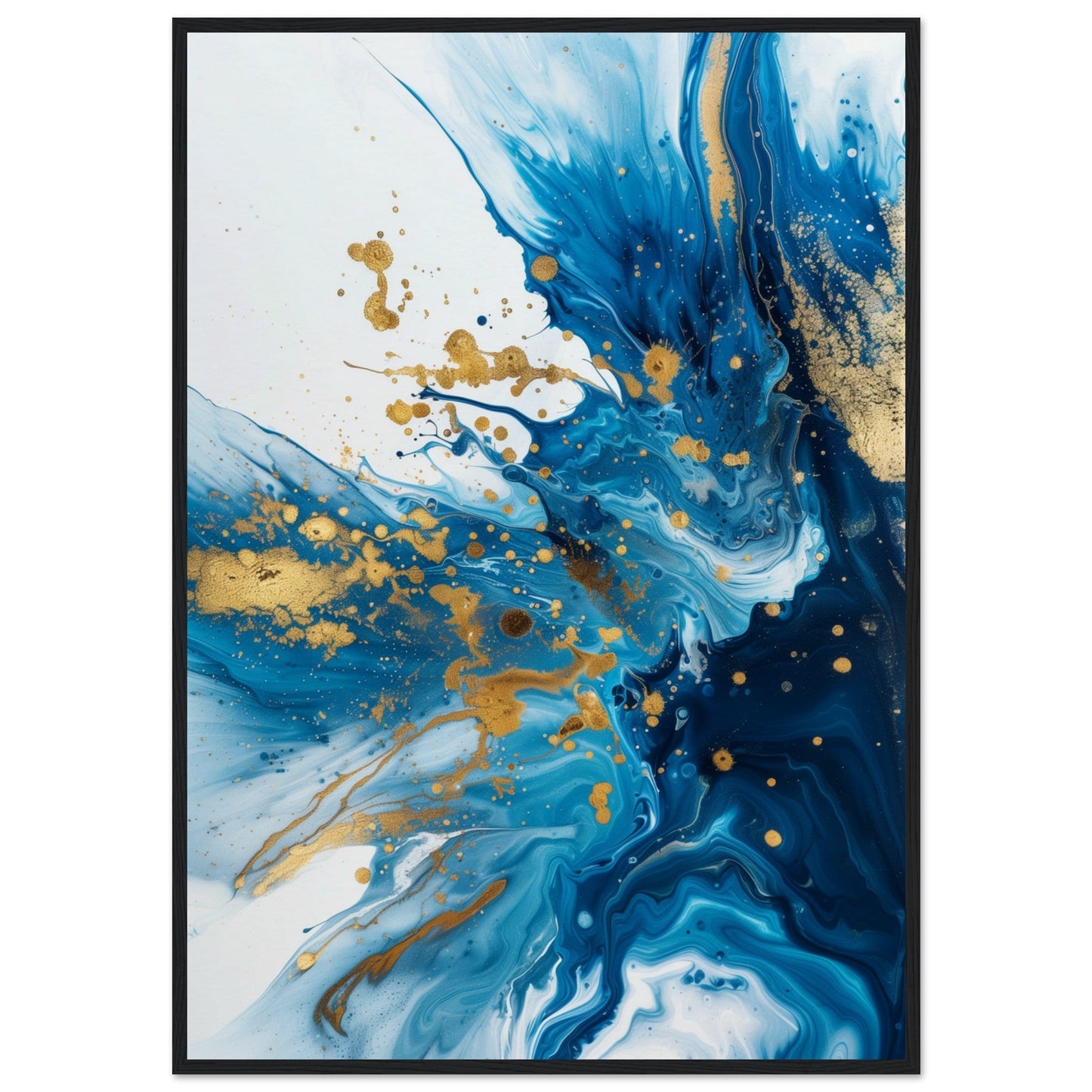 Poster Bleu et Or ( 70x100-cm-Bois-noir)