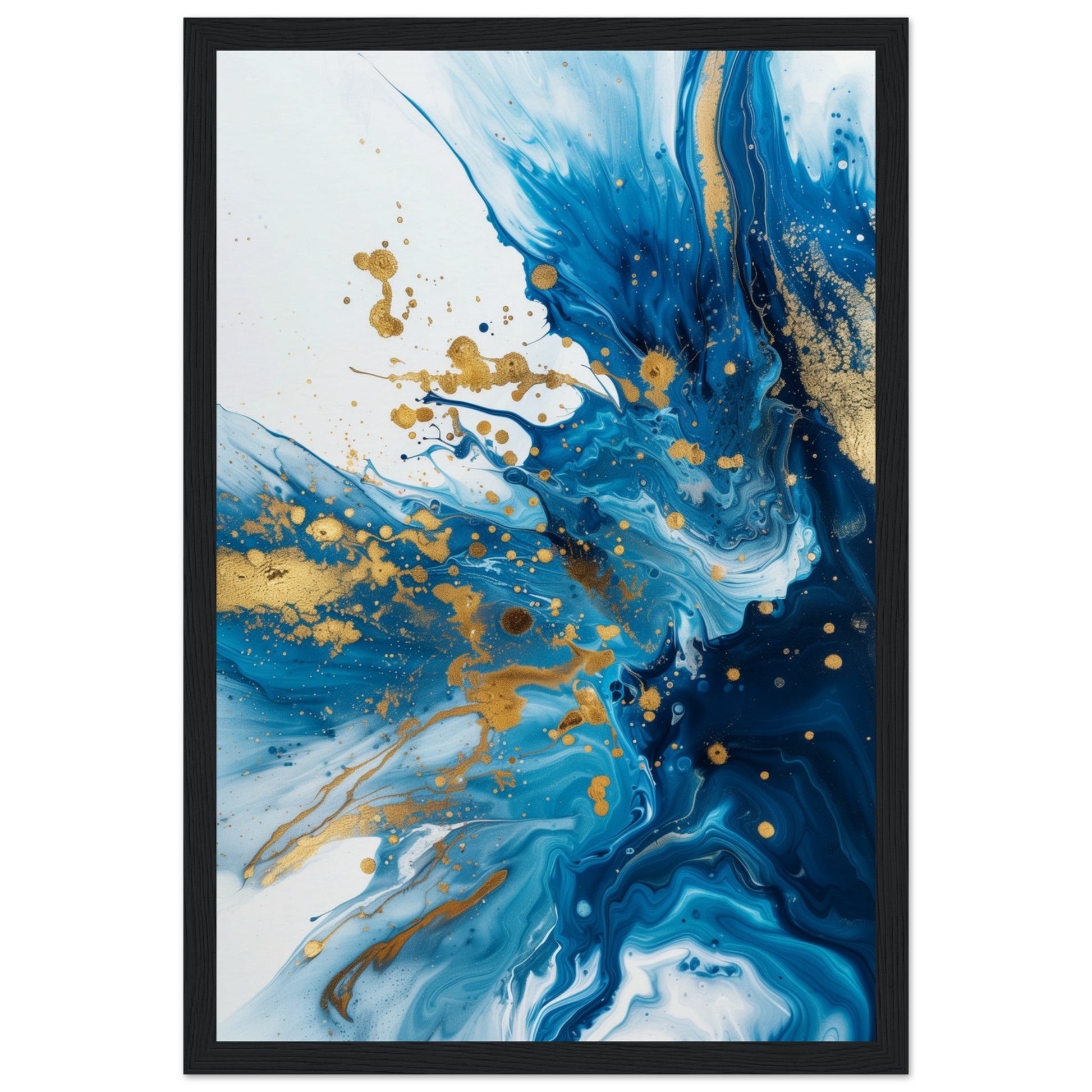 Poster Bleu et Or ( 30x45-cm-Bois-noir)