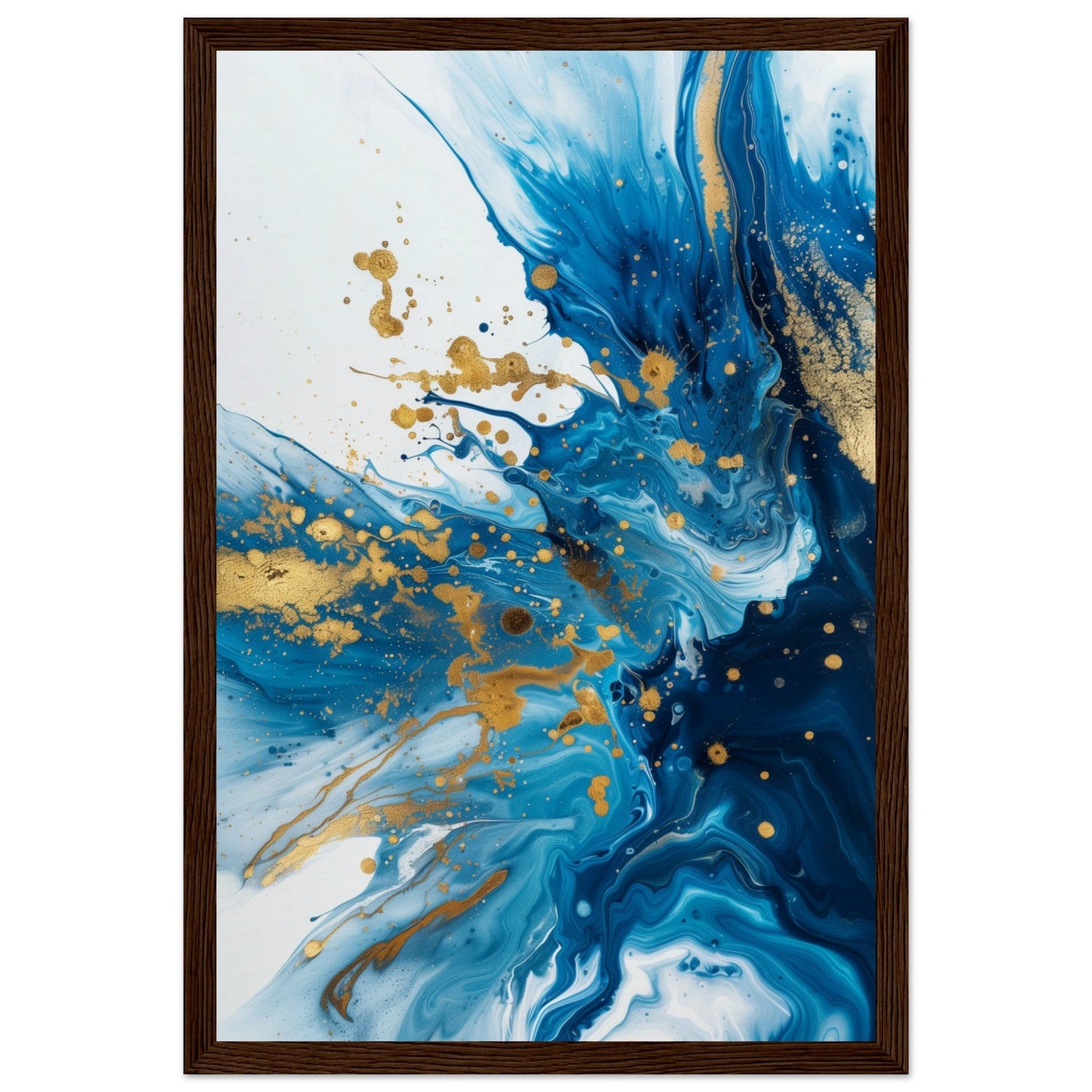 Poster Bleu et Or ( 30x45-cm-Bois-foncé)