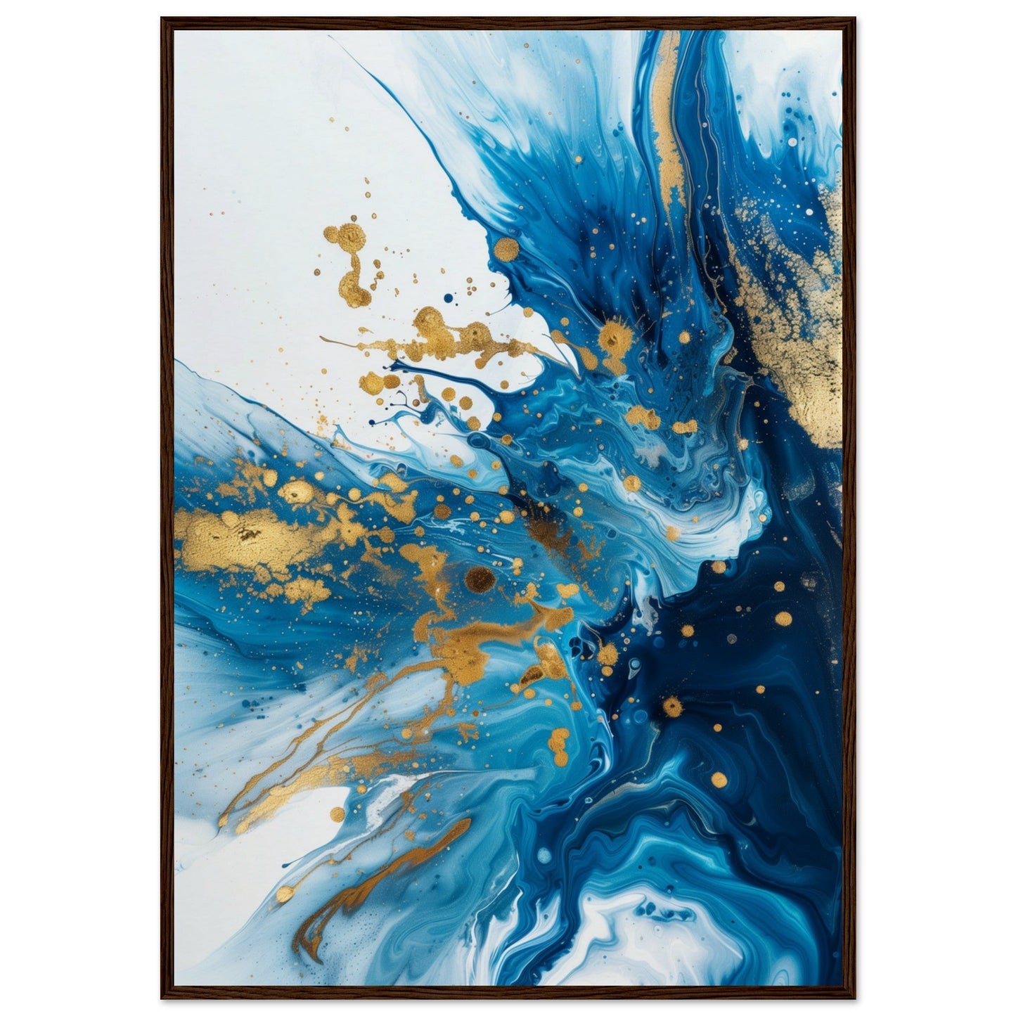 Poster Bleu et Or ( 70x100-cm-Bois-foncé)