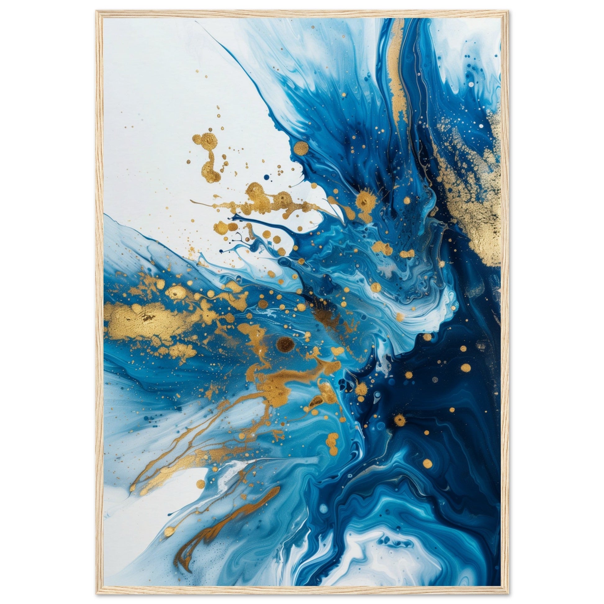 Poster Bleu et Or ( 70x100-cm-Bois-clair)