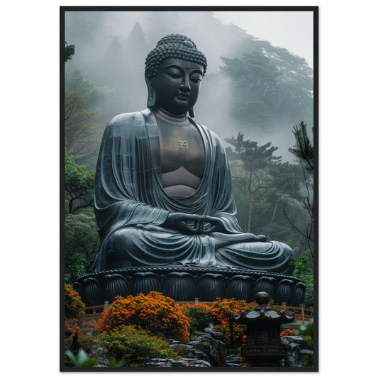 Poster Bouddha Zen ( 70x100-cm-Bois-noir)