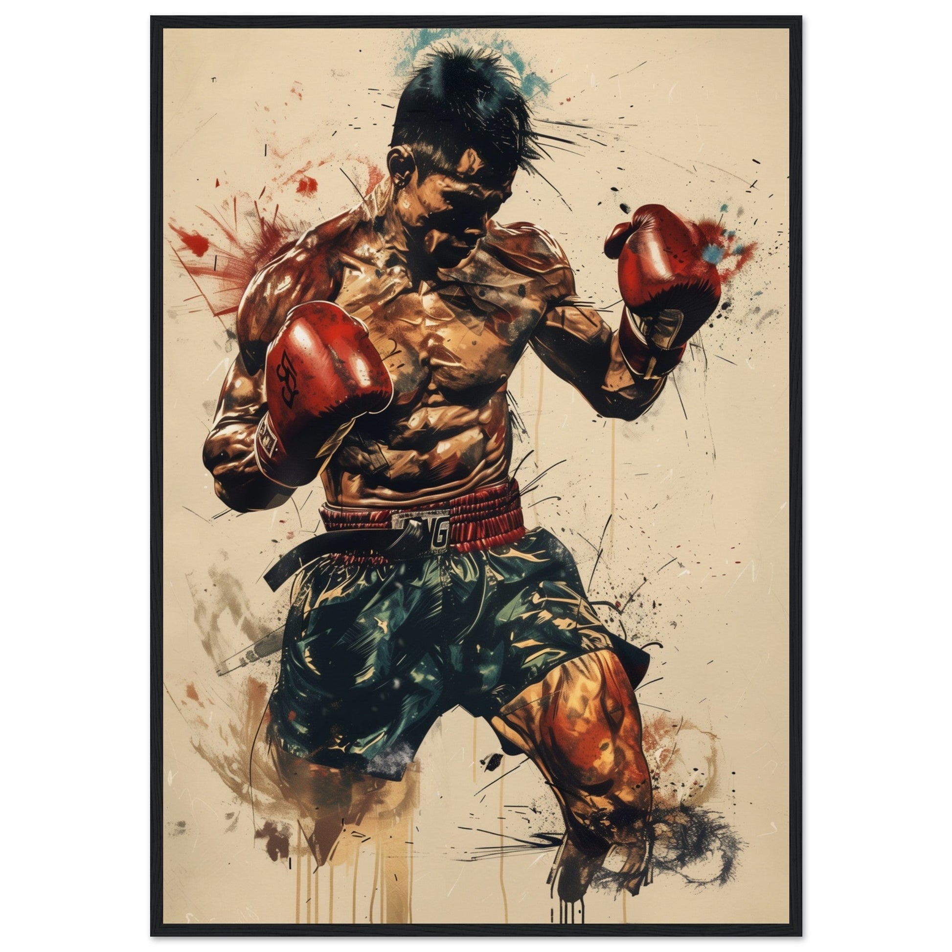 Poster Boxe Thaï ( 70x100-cm-Bois-noir)