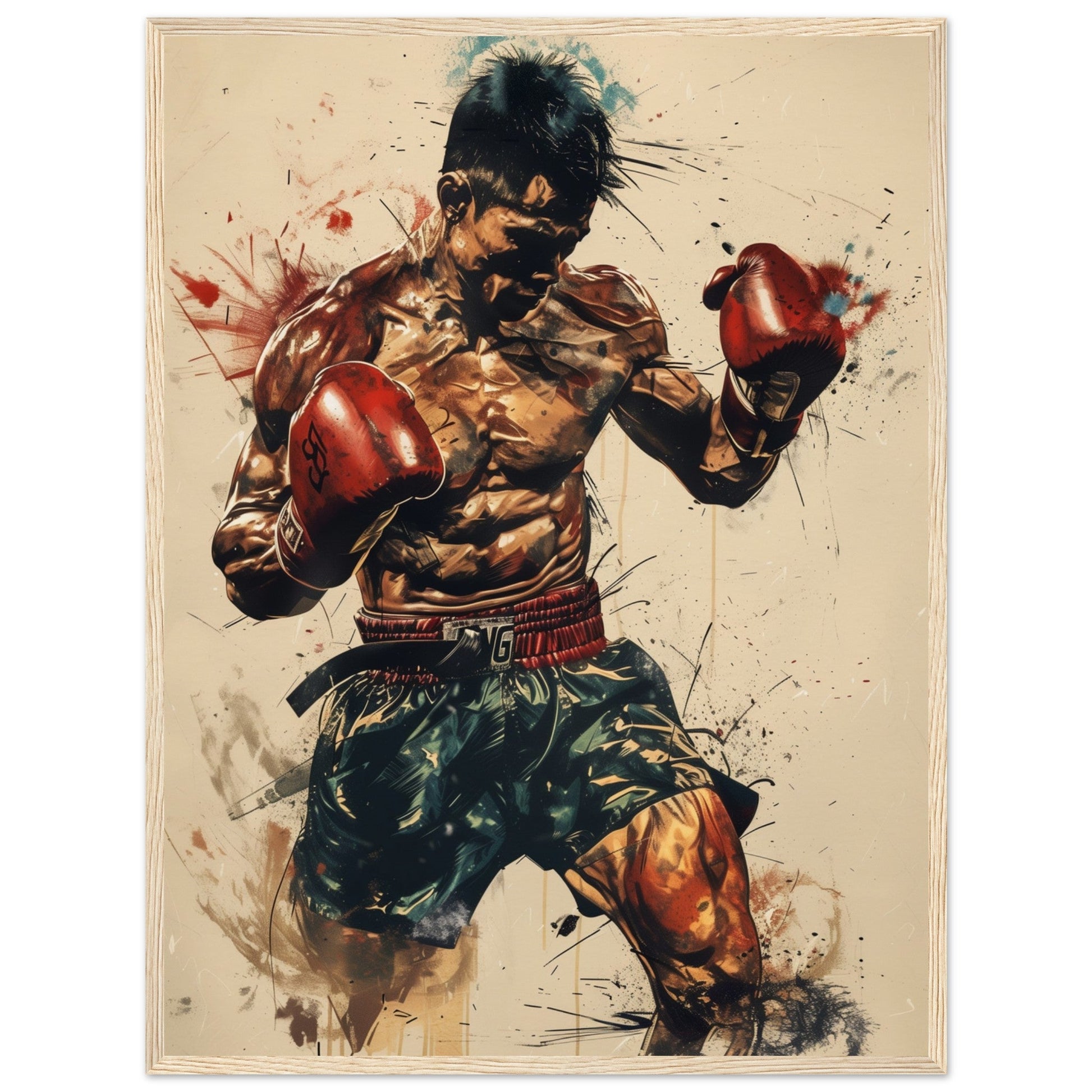 Poster Boxe Thaï ( 60x80-cm-Bois-clair)