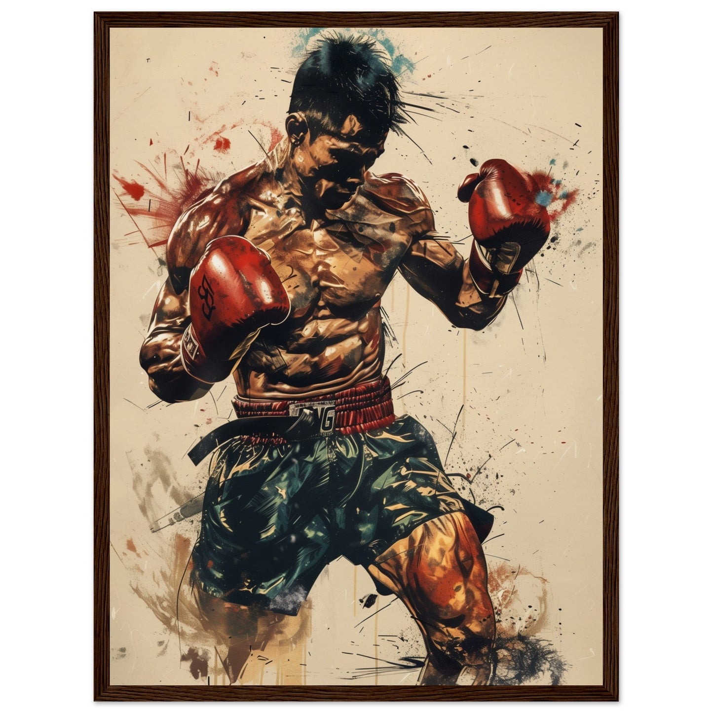 Poster Boxe Thaï ( 45x60-cm-Bois-foncé)