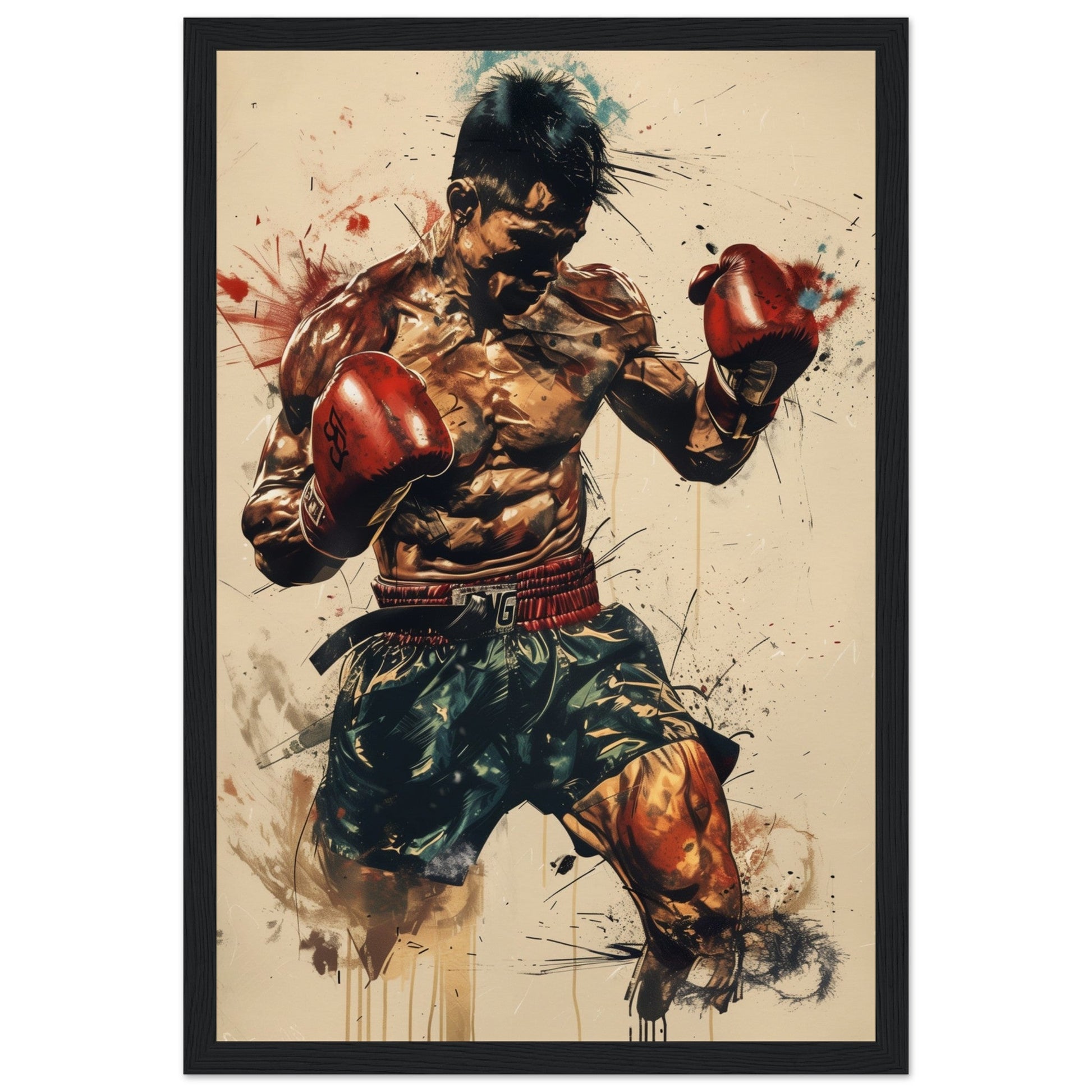 Poster Boxe Thaï ( 30x45-cm-Bois-noir)