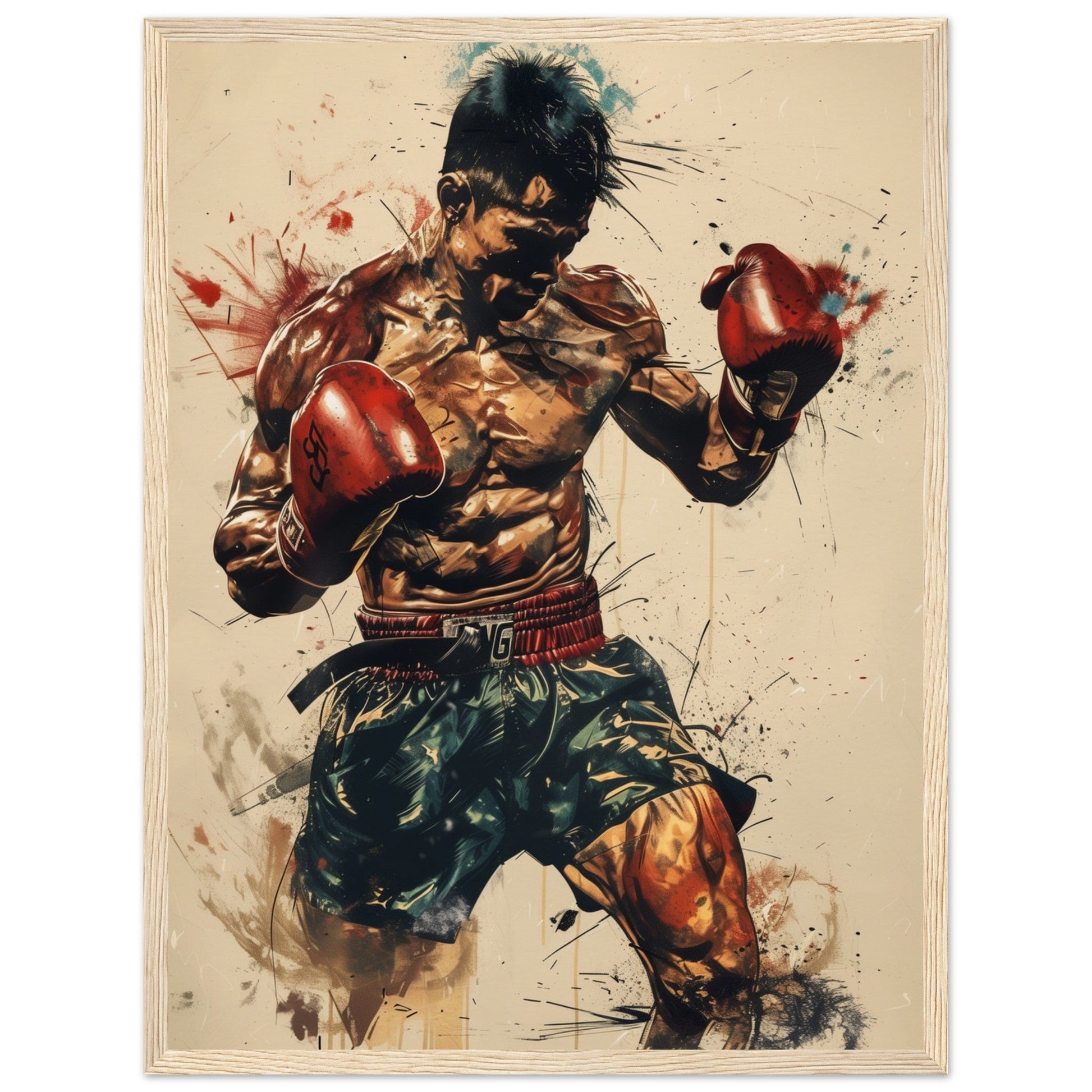 Poster Boxe Thaï ( 45x60-cm-Bois-clair)