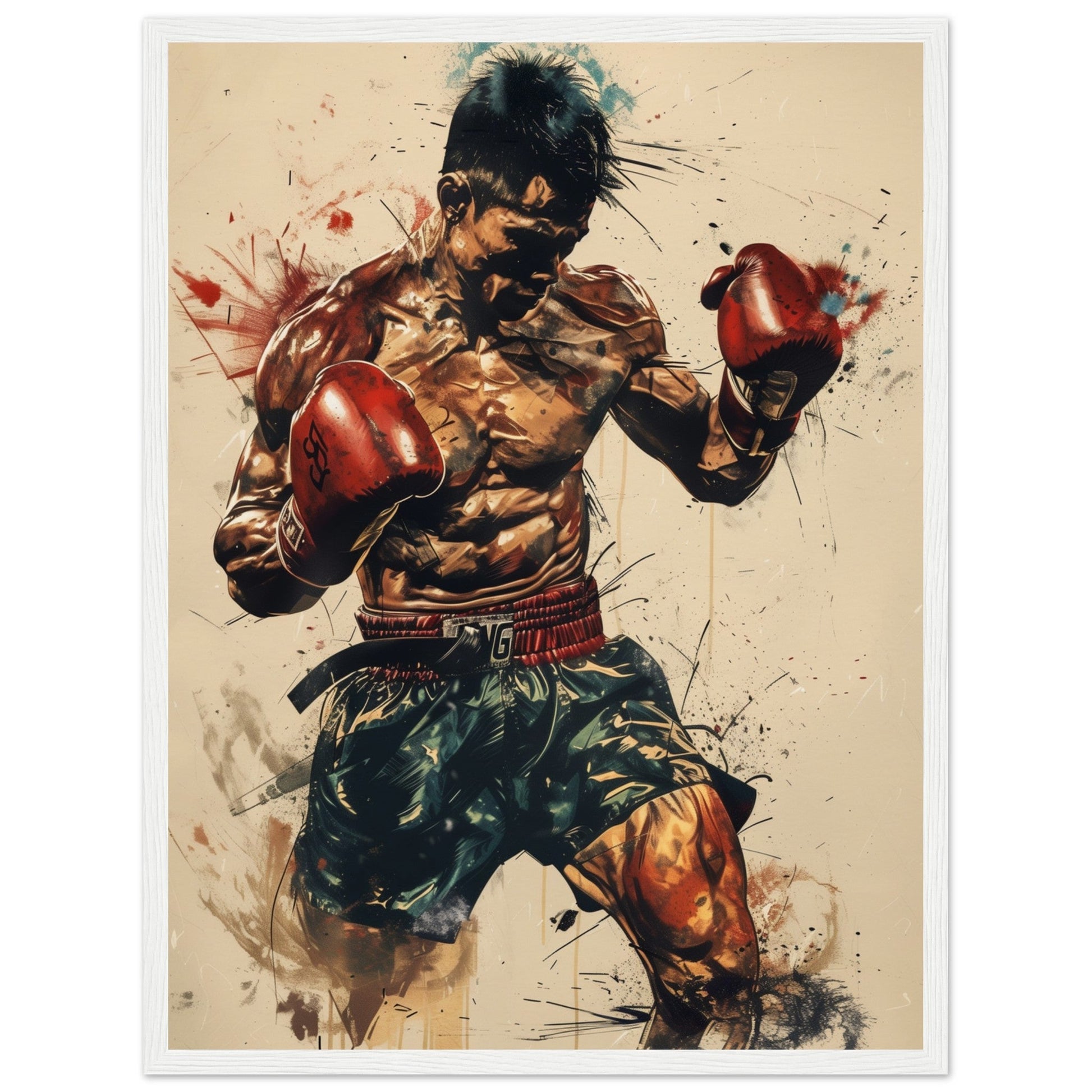 Poster Boxe Thaï ( 45x60-cm-Bois-blanc)