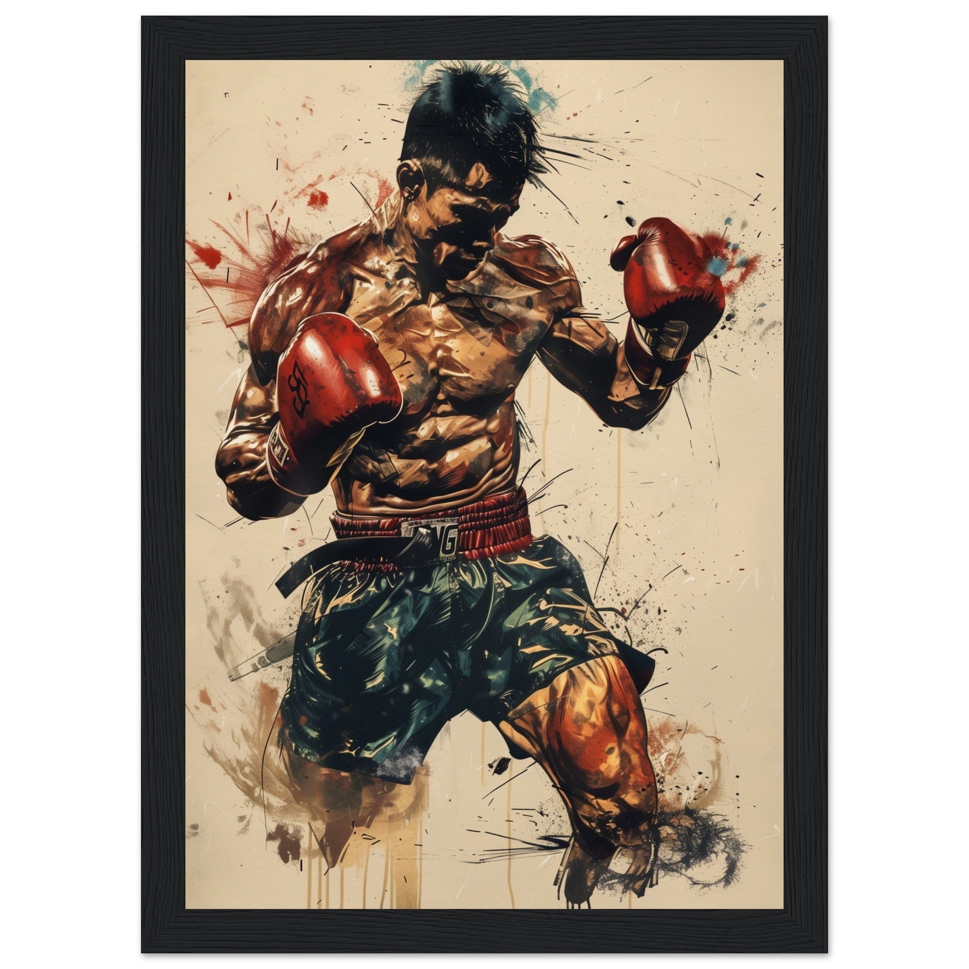 Poster Boxe Thaï ( 21x29.7-cm-Bois-noir)