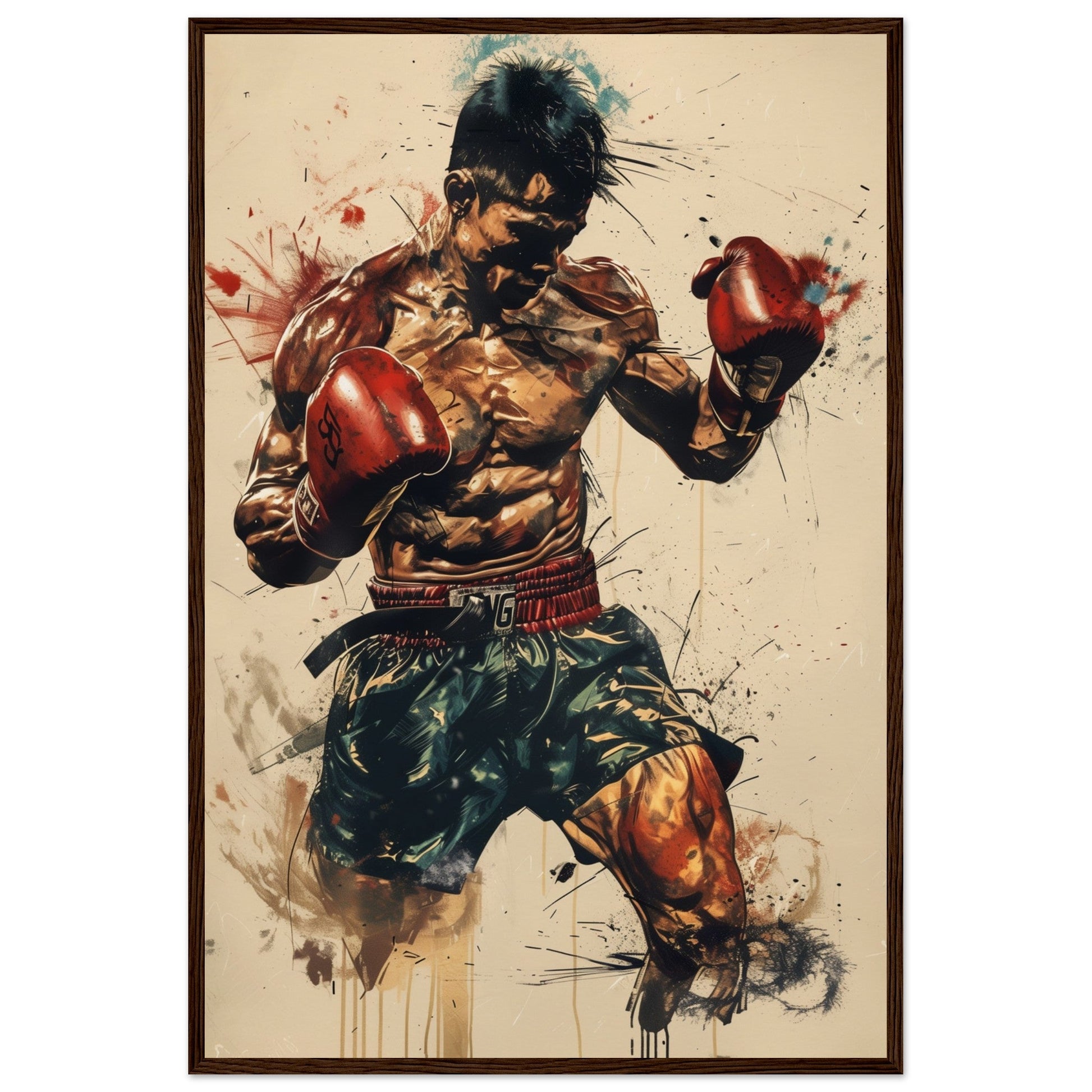 Poster Boxe Thaï ( 60x90-cm-Bois-foncé)