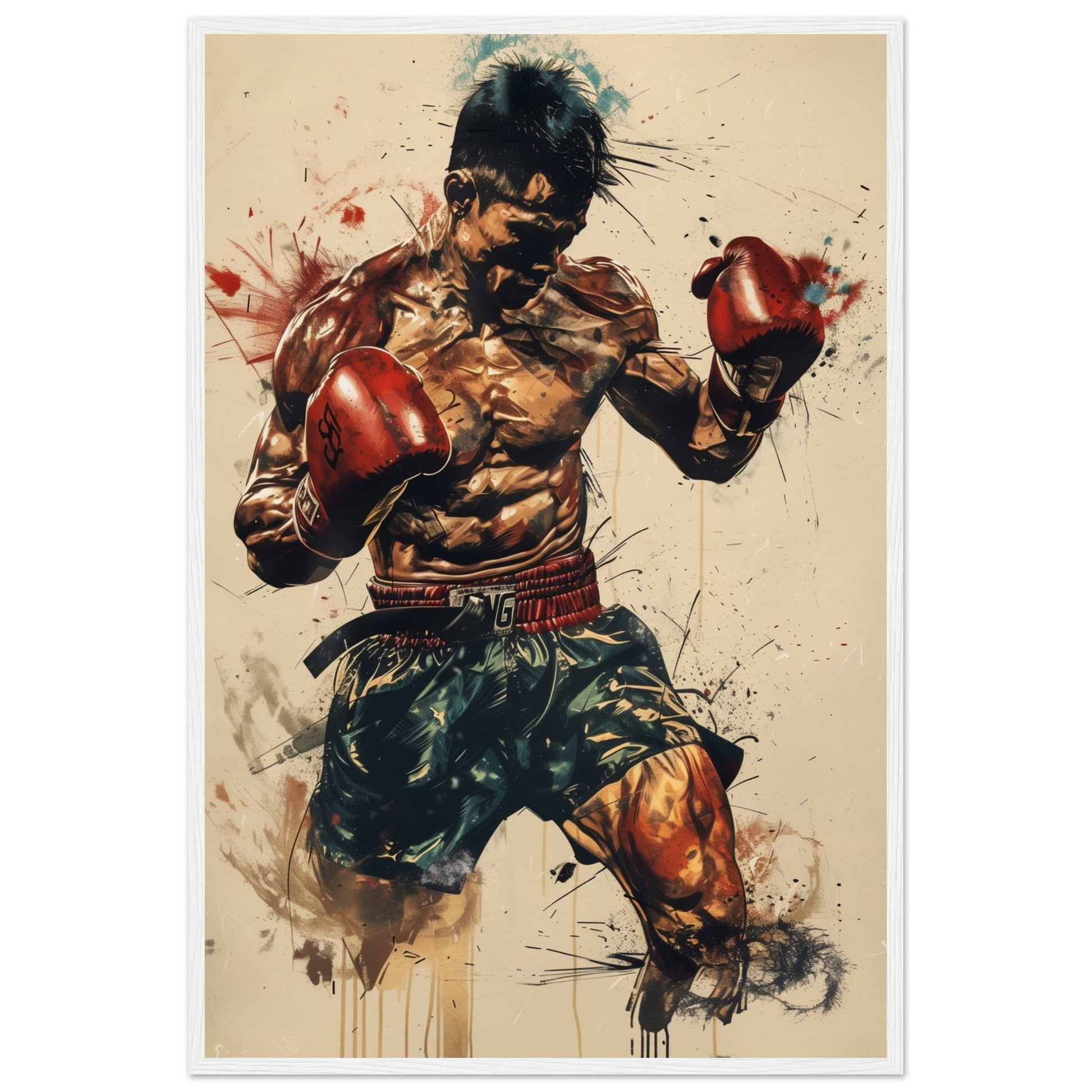 Poster Boxe Thaï ( 60x90-cm-Bois-blanc)