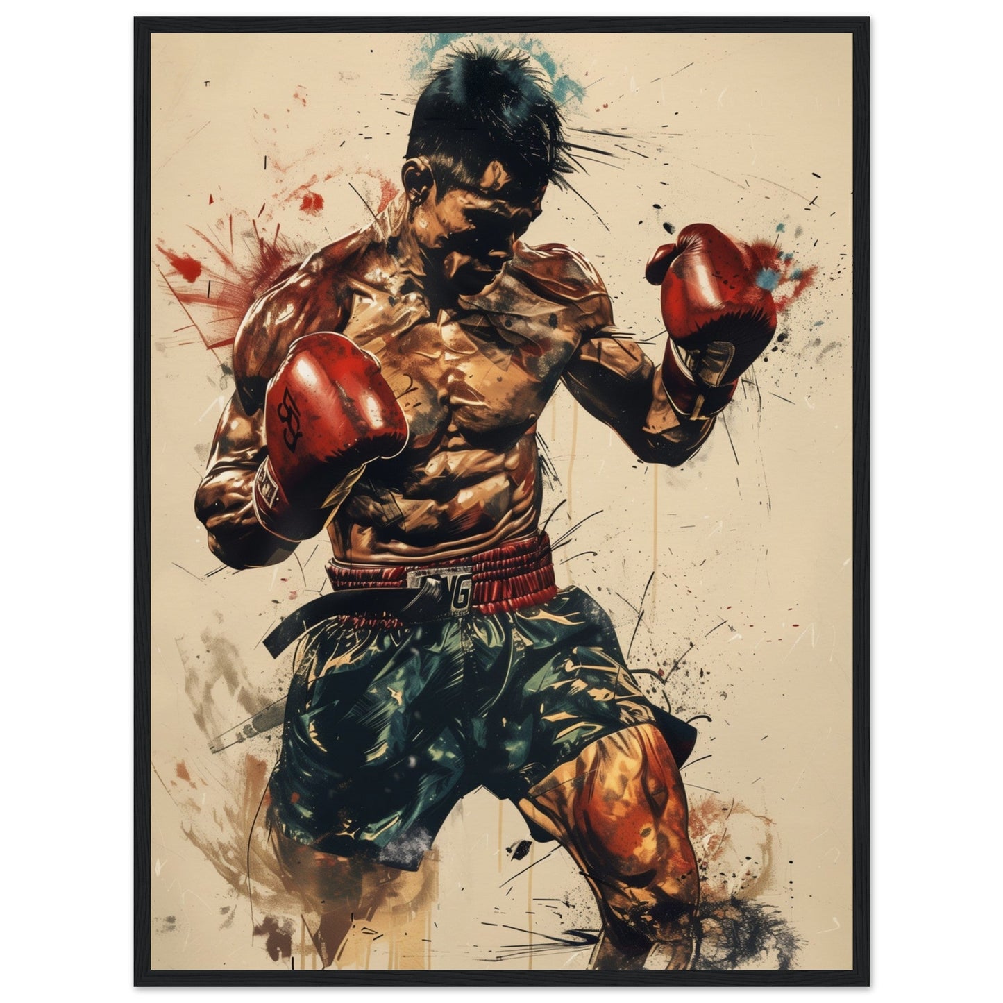 Poster Boxe Thaï ( 60x80-cm-Bois-noir)