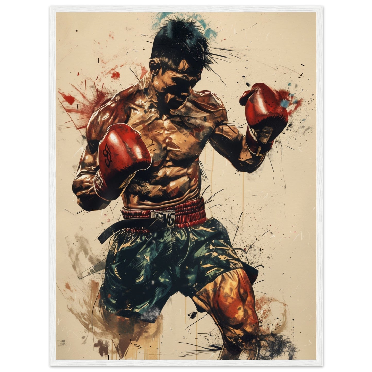 Poster Boxe Thaï ( 60x80-cm-Bois-blanc)