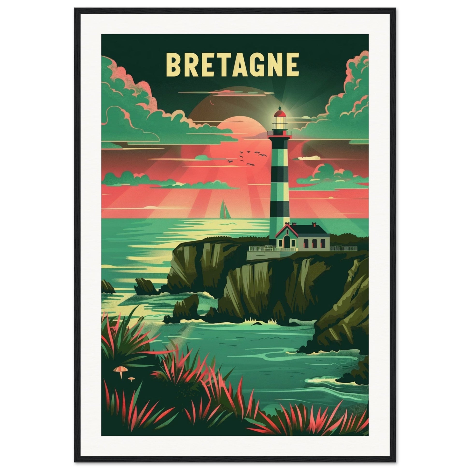 Poster Bretagne Coloré ( 70x100-cm-Bois-noir)