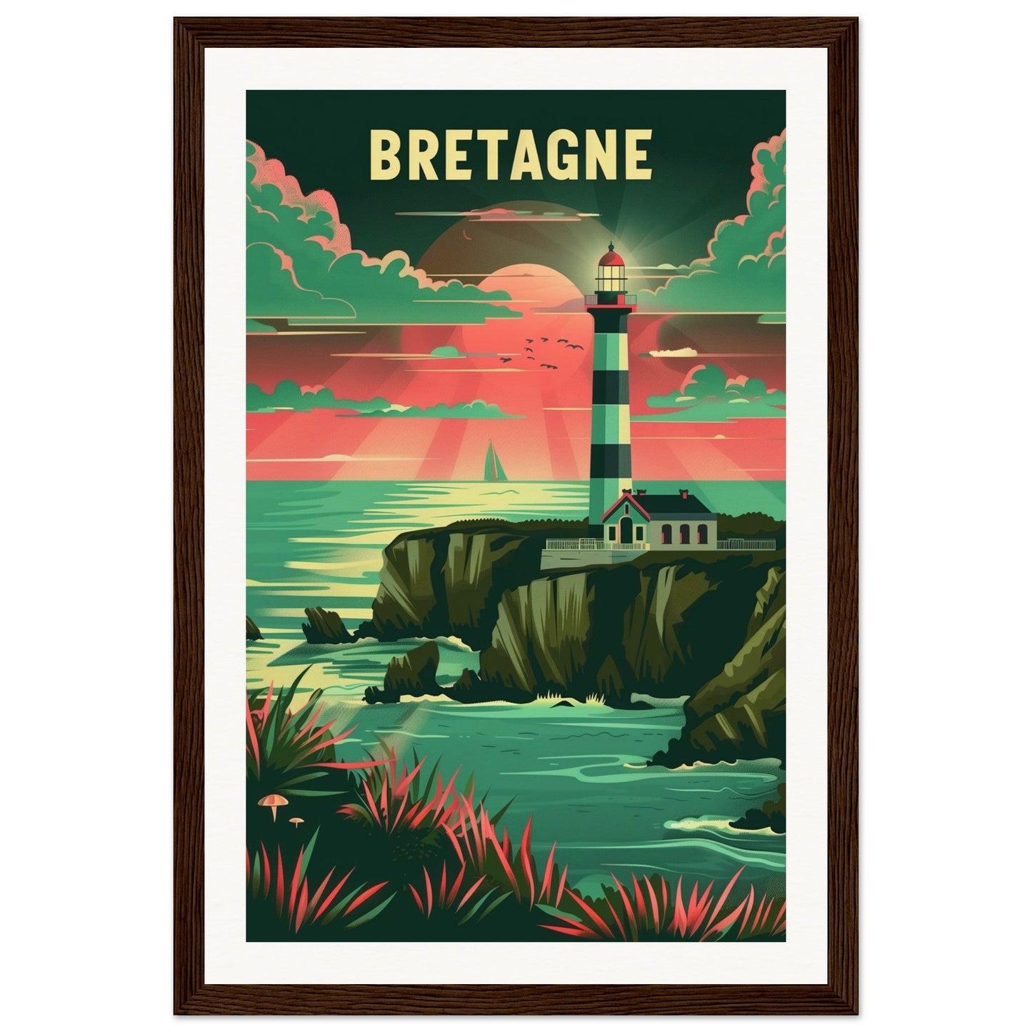 Poster Bretagne Coloré ( 30x45-cm-Bois-foncé)