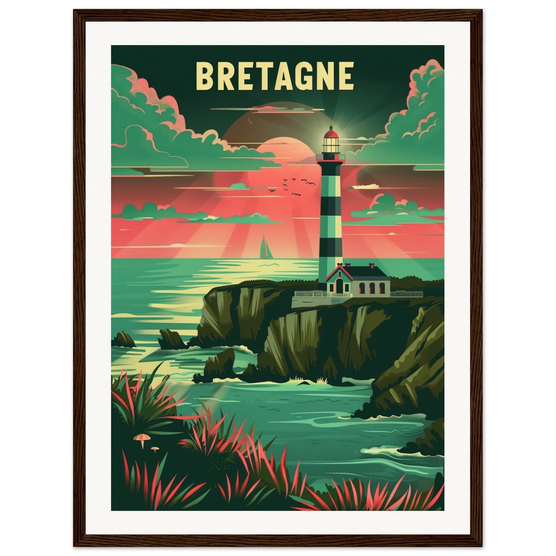 Poster Bretagne Coloré ( 45x60-cm-Bois-foncé)