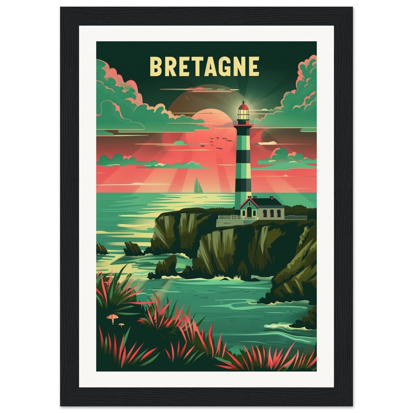 Poster Bretagne Coloré ( 21x29.7-cm-Bois-noir)