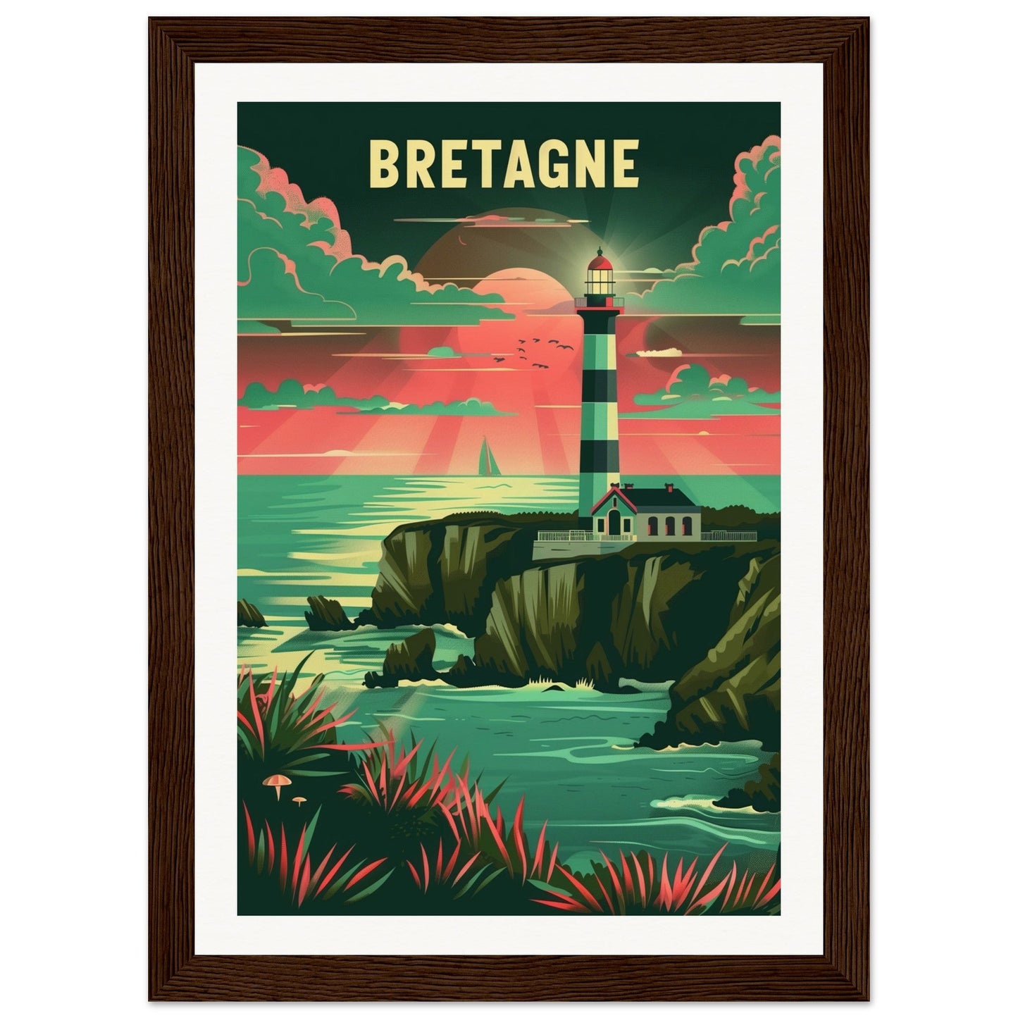 Poster Bretagne Coloré ( 21x29.7-cm-Bois-foncé)