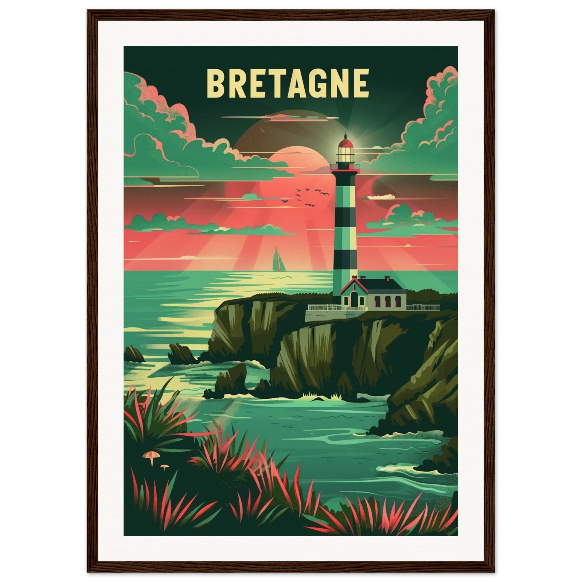 Poster Bretagne Coloré ( 50x70-cm-Bois-foncé)