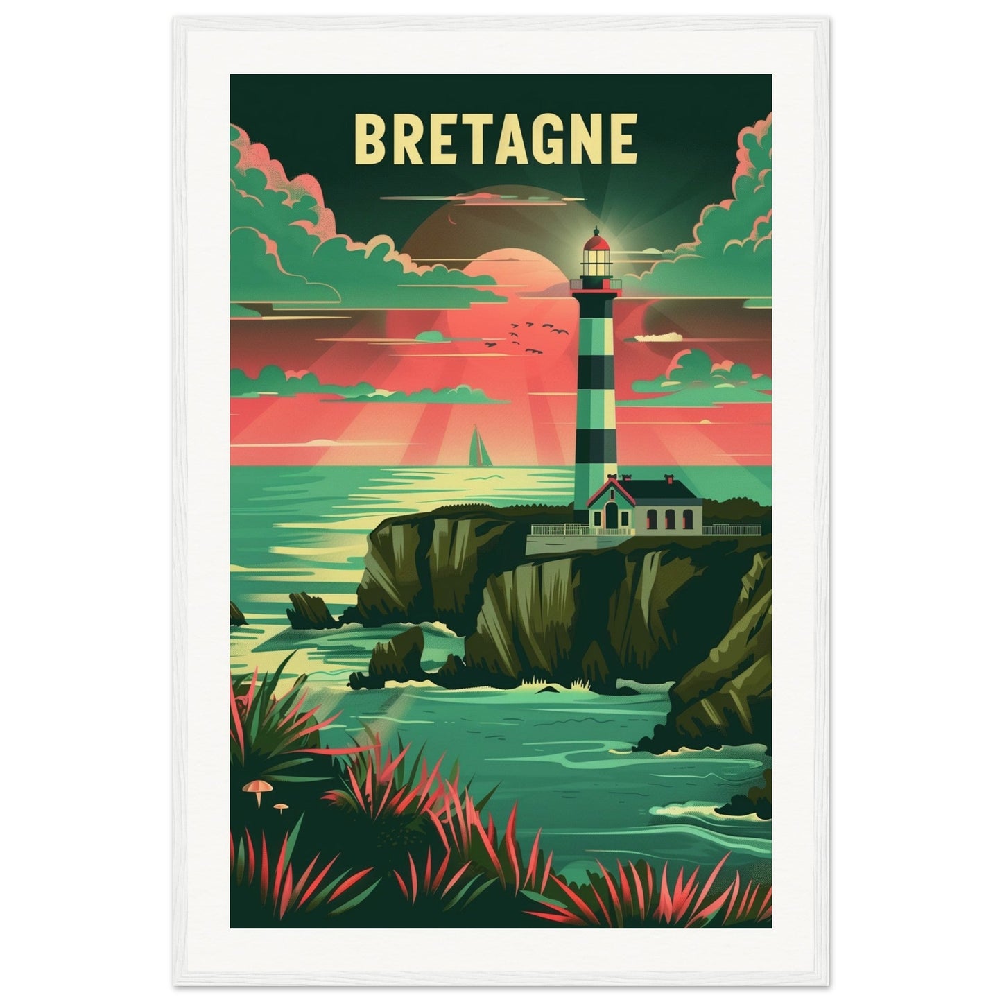 Poster Bretagne Coloré ( 60x90-cm-Bois-blanc)