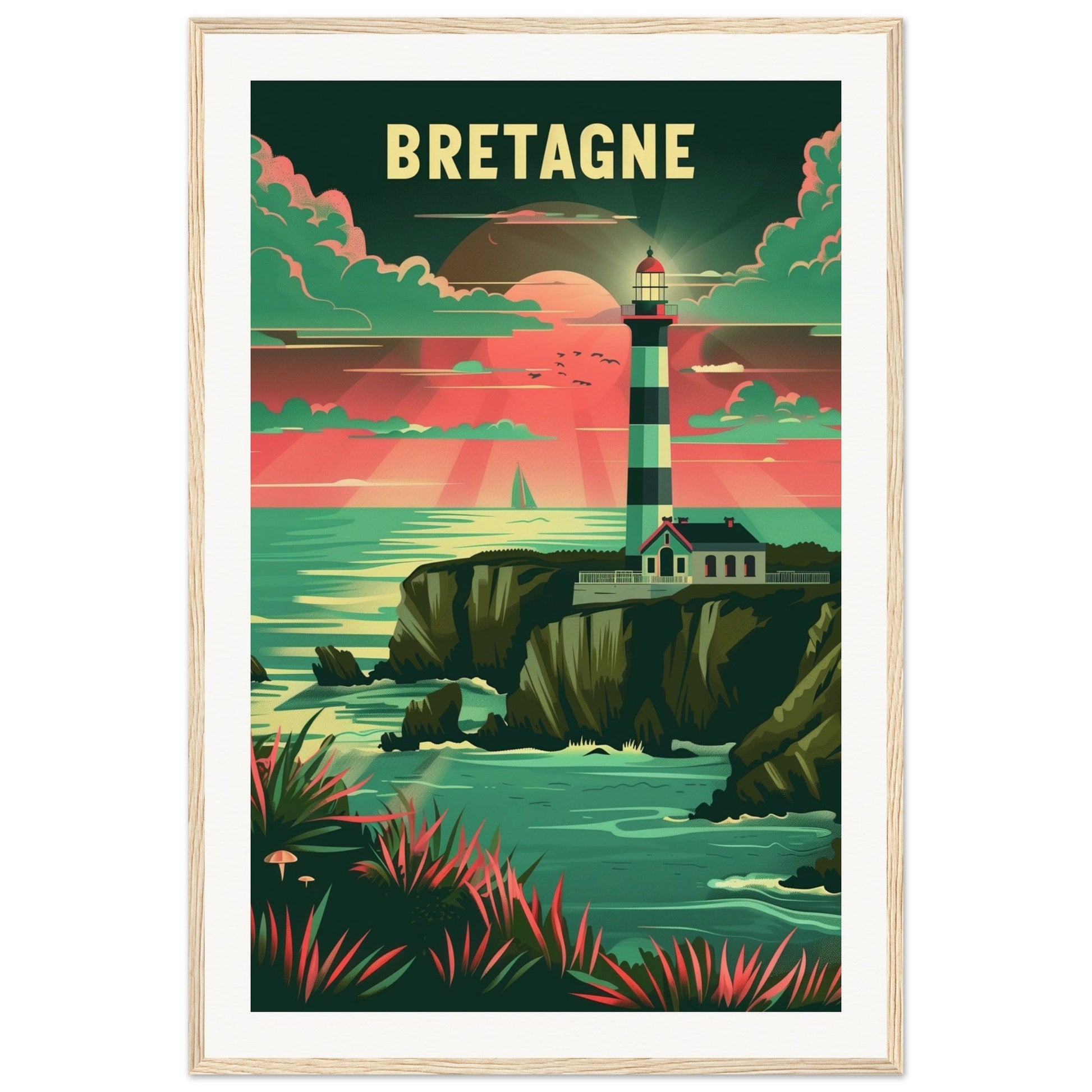 Poster Bretagne Coloré ( 60x90-cm-Bois-clair)