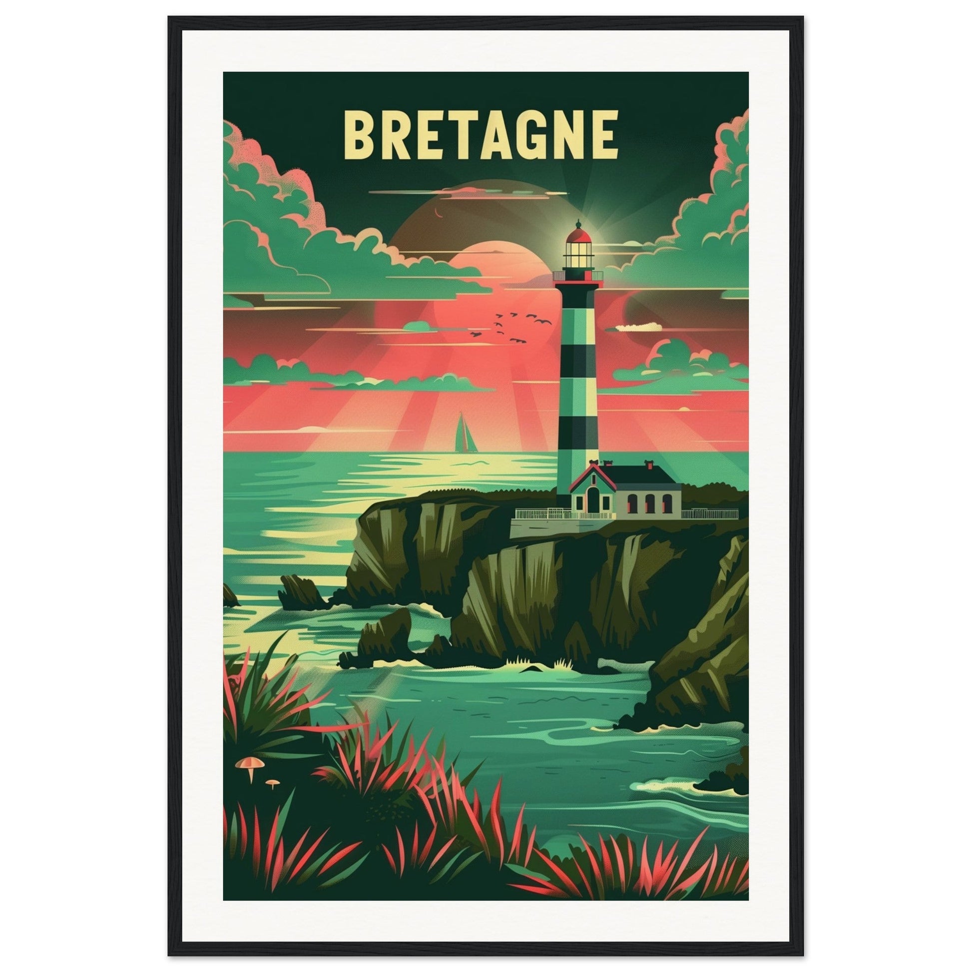 Poster Bretagne Coloré ( 60x90-cm-Bois-noir)