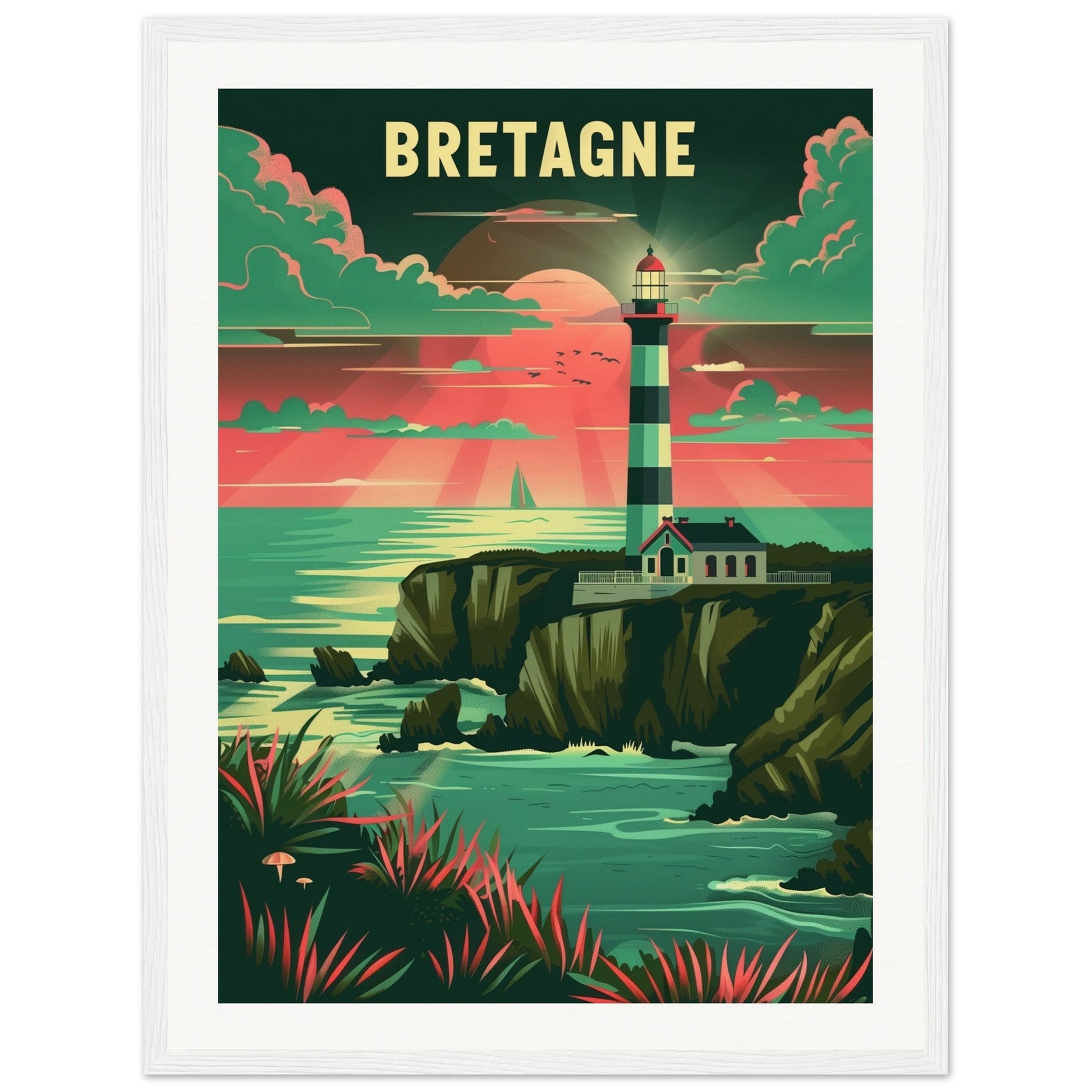 Poster Bretagne Coloré ( 45x60-cm-Bois-blanc)