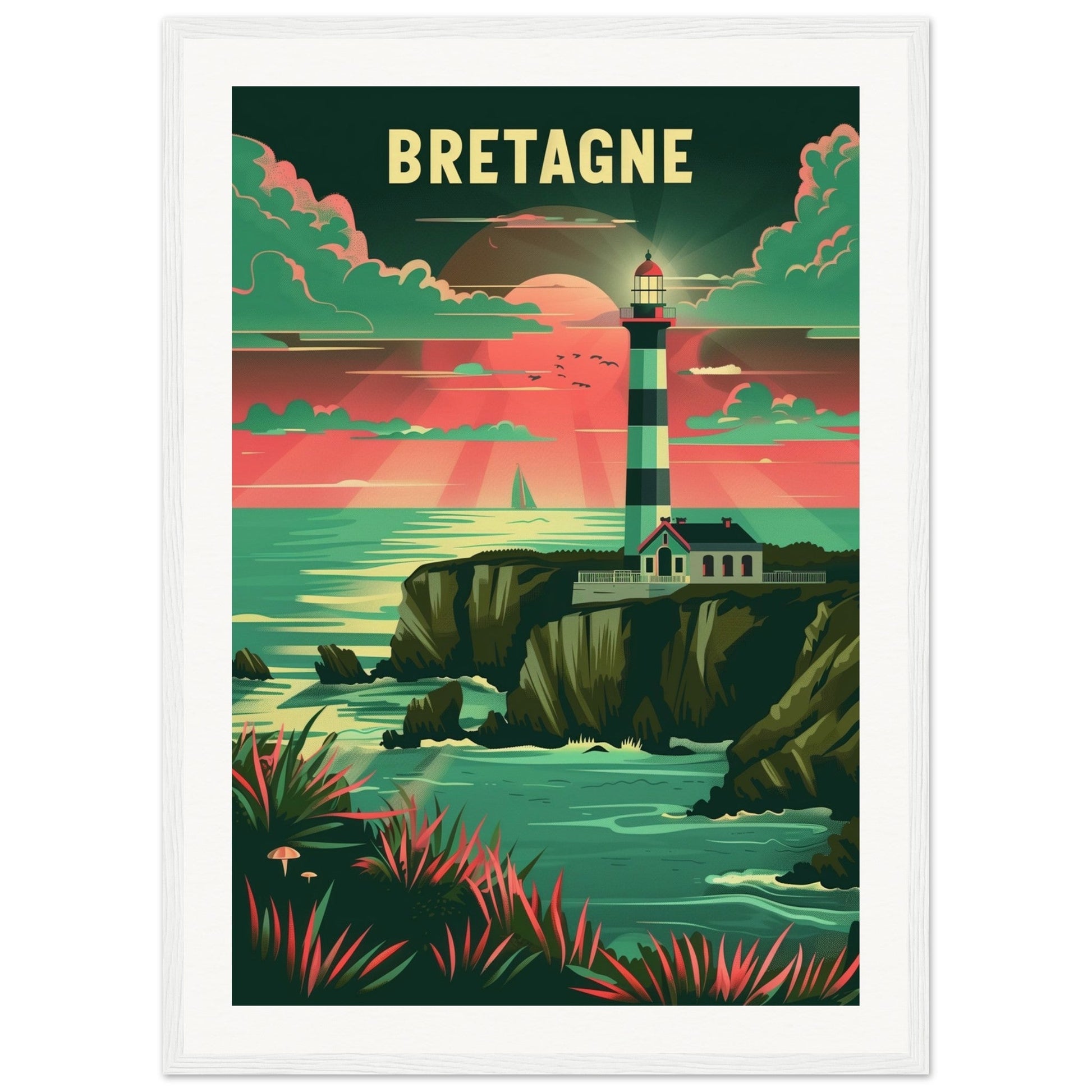 Poster Bretagne Coloré ( 50x70-cm-Bois-blanc)