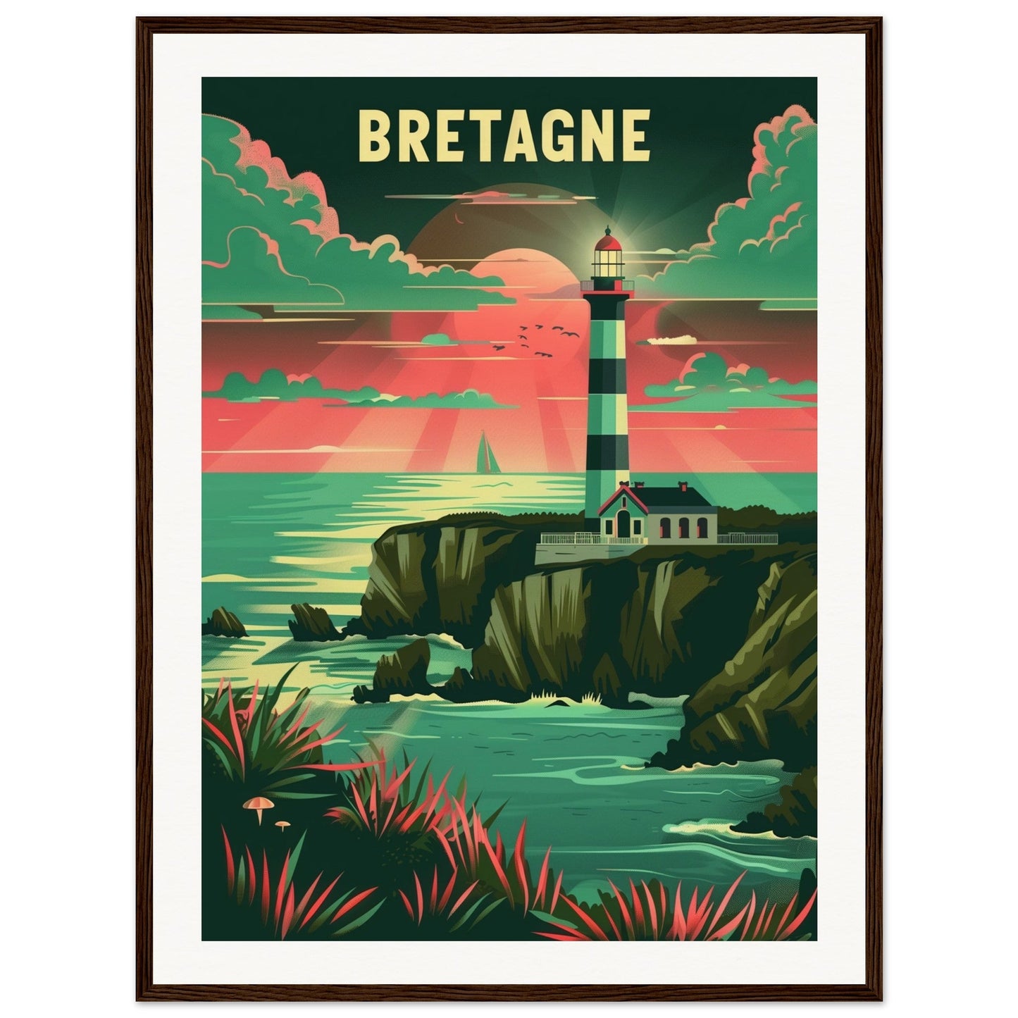 Poster Bretagne Coloré ( 60x80-cm-Bois-foncé)