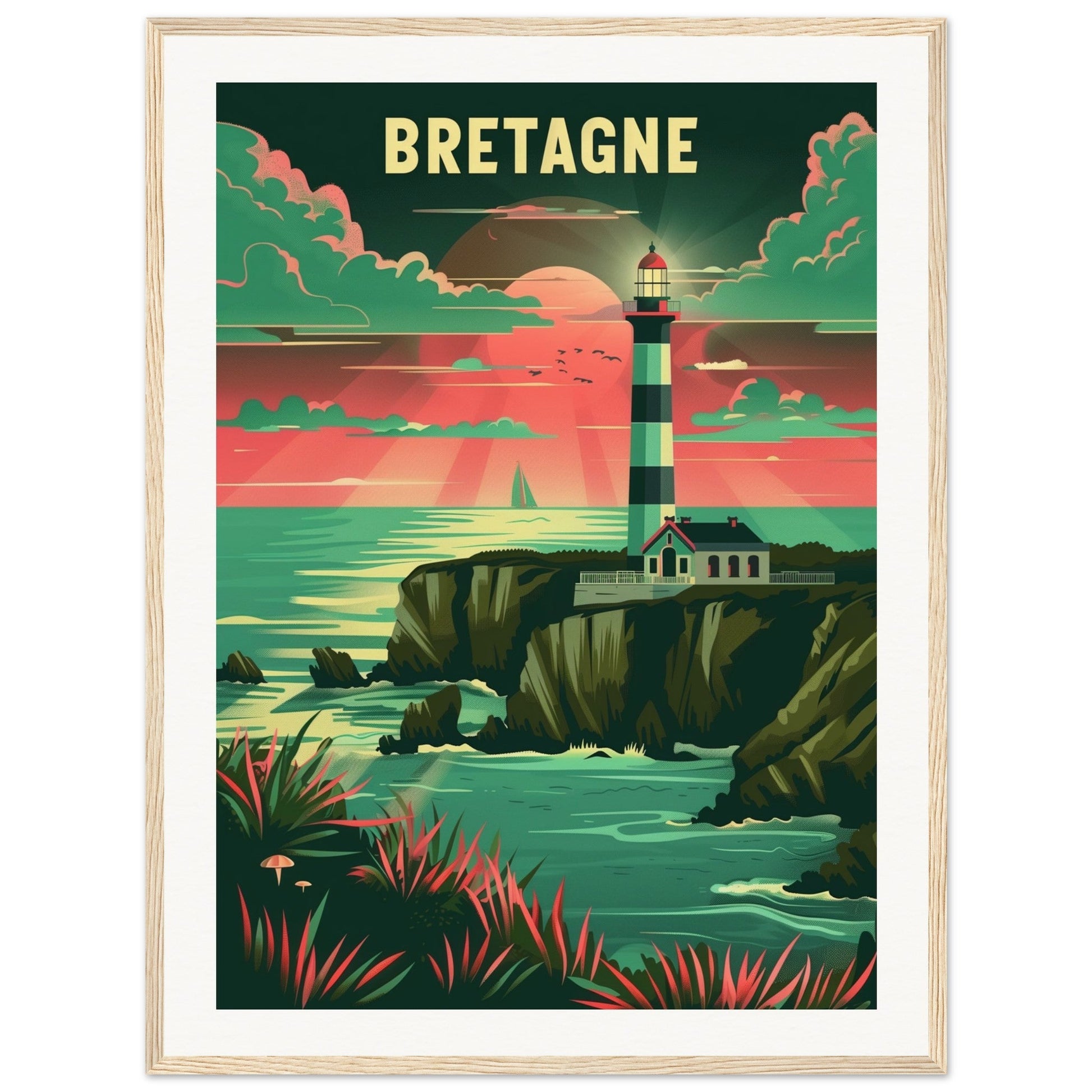 Poster Bretagne Coloré ( 60x80-cm-Bois-clair)