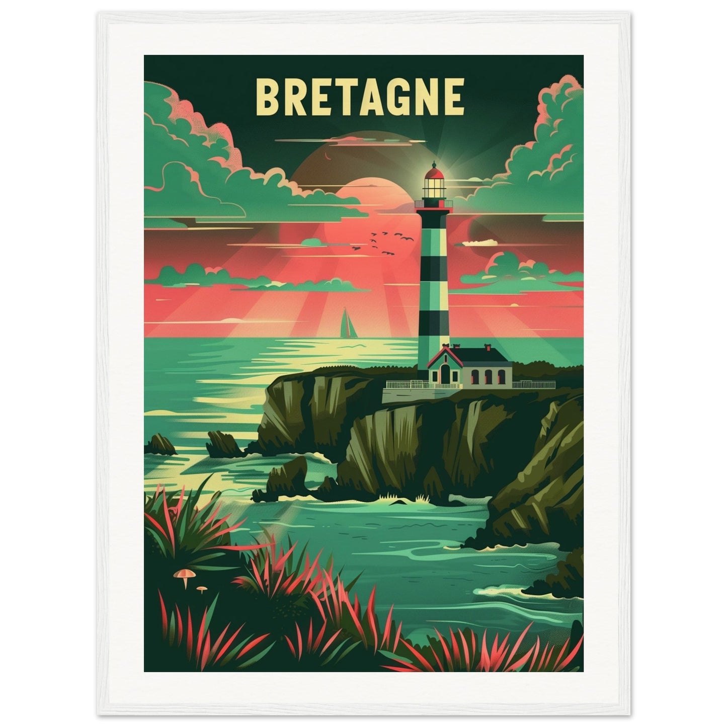 Poster Bretagne Coloré ( 60x80-cm-Bois-blanc)