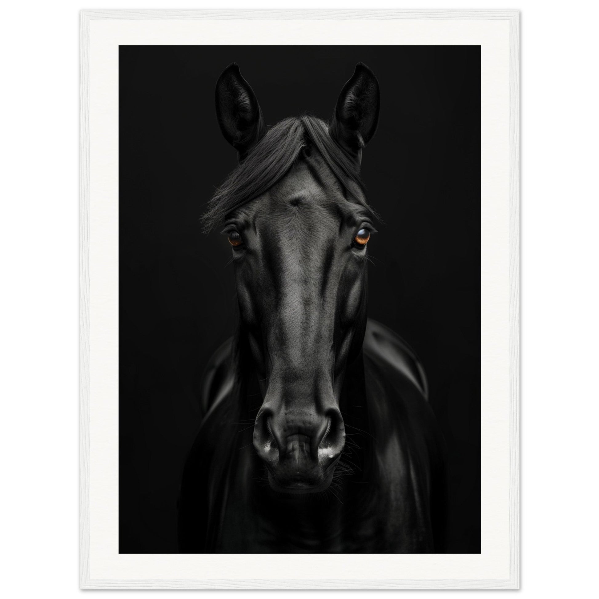 Poster Cheval Noir ( 60x80-cm-Bois-blanc)