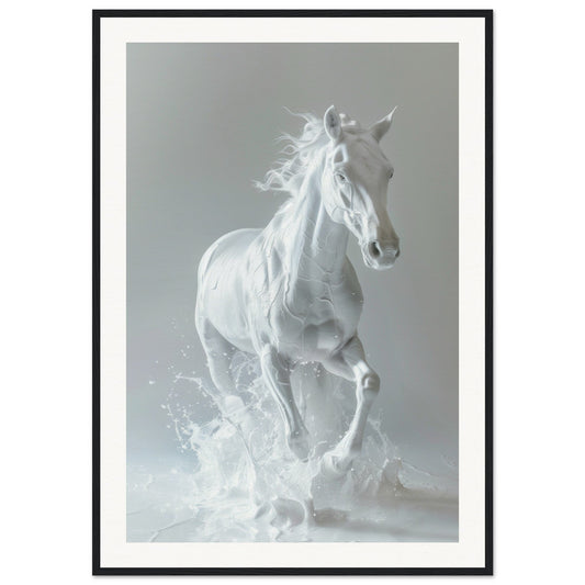 Poster Cheval blanc ( 70x100-cm-Bois-noir)