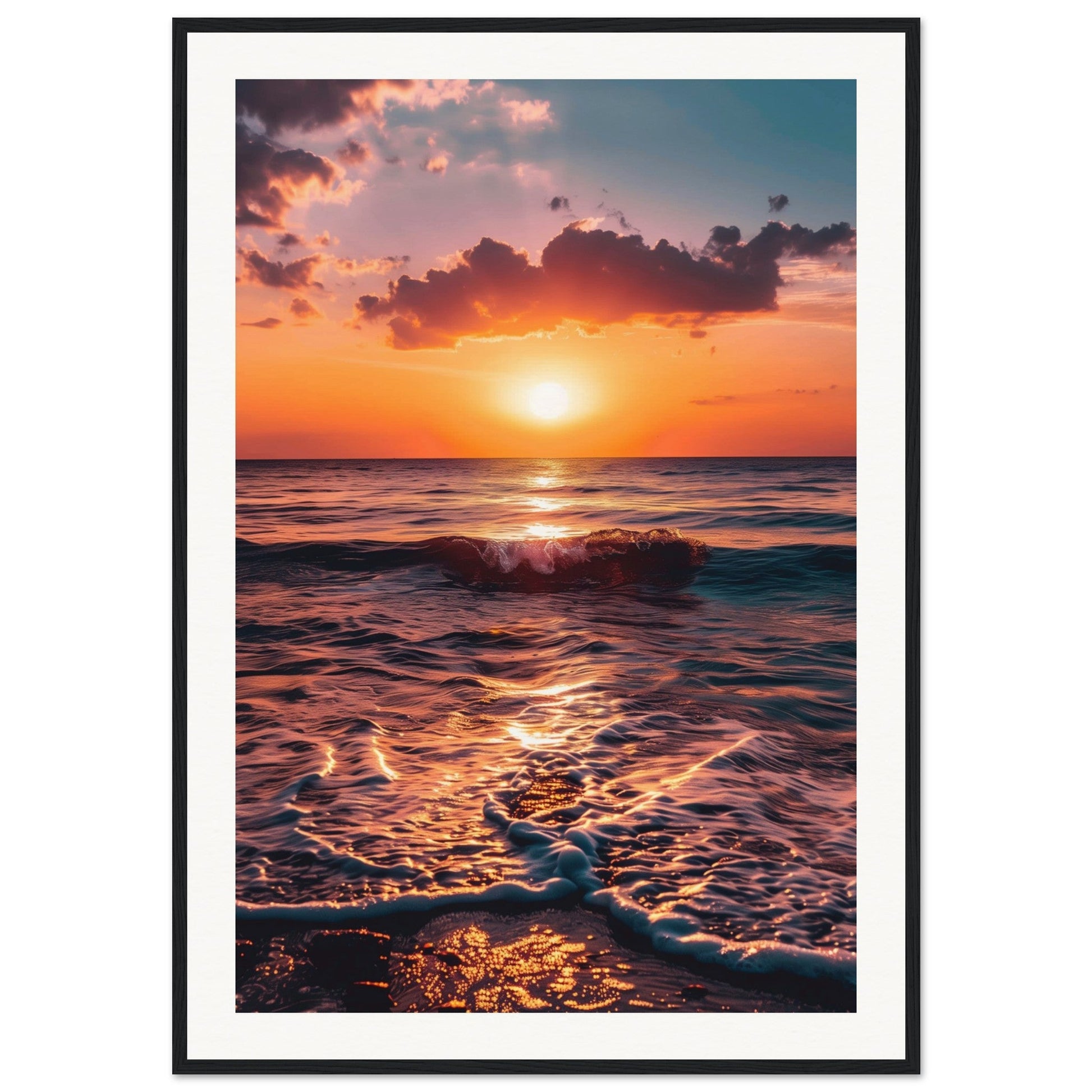 Poster Coucher de Soleil ( 70x100-cm-Bois-noir)