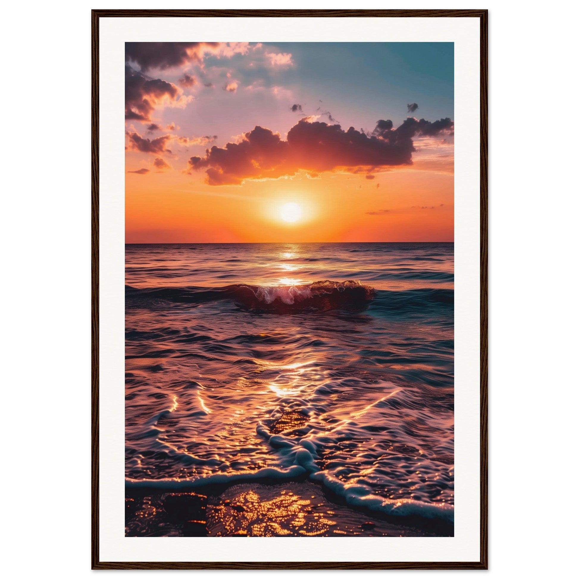 Poster Coucher de Soleil ( 70x100-cm-Bois-foncé)