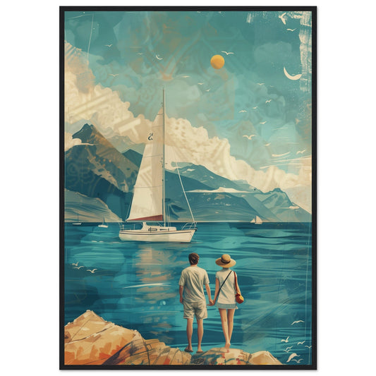 Poster Couple Voyage Design ( 70x100-cm-Bois-noir)