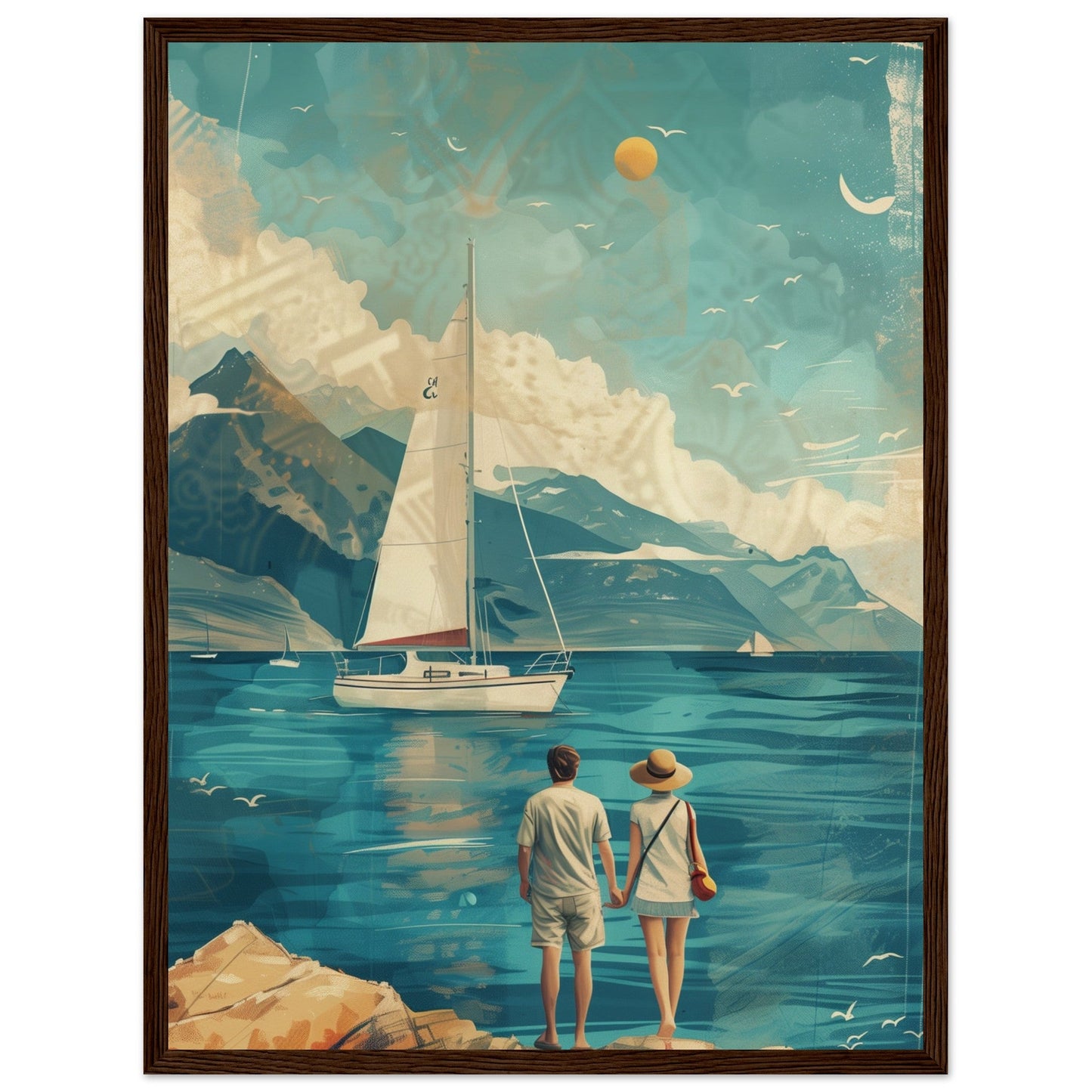 Poster Couple Voyage Design ( 45x60-cm-Bois-foncé)