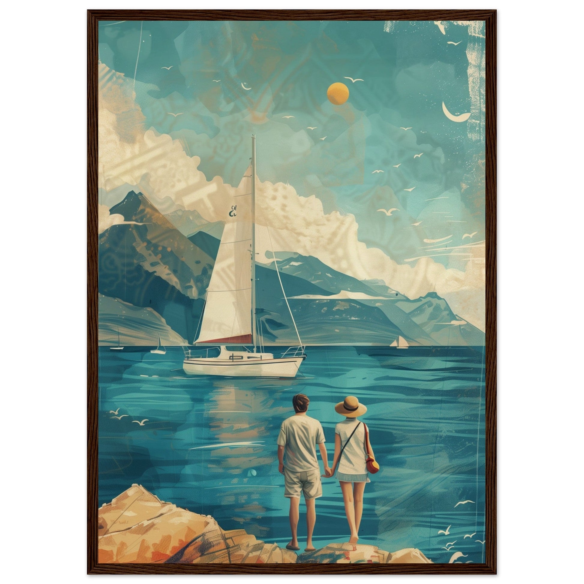 Poster Couple Voyage Design ( 50x70-cm-Bois-foncé)