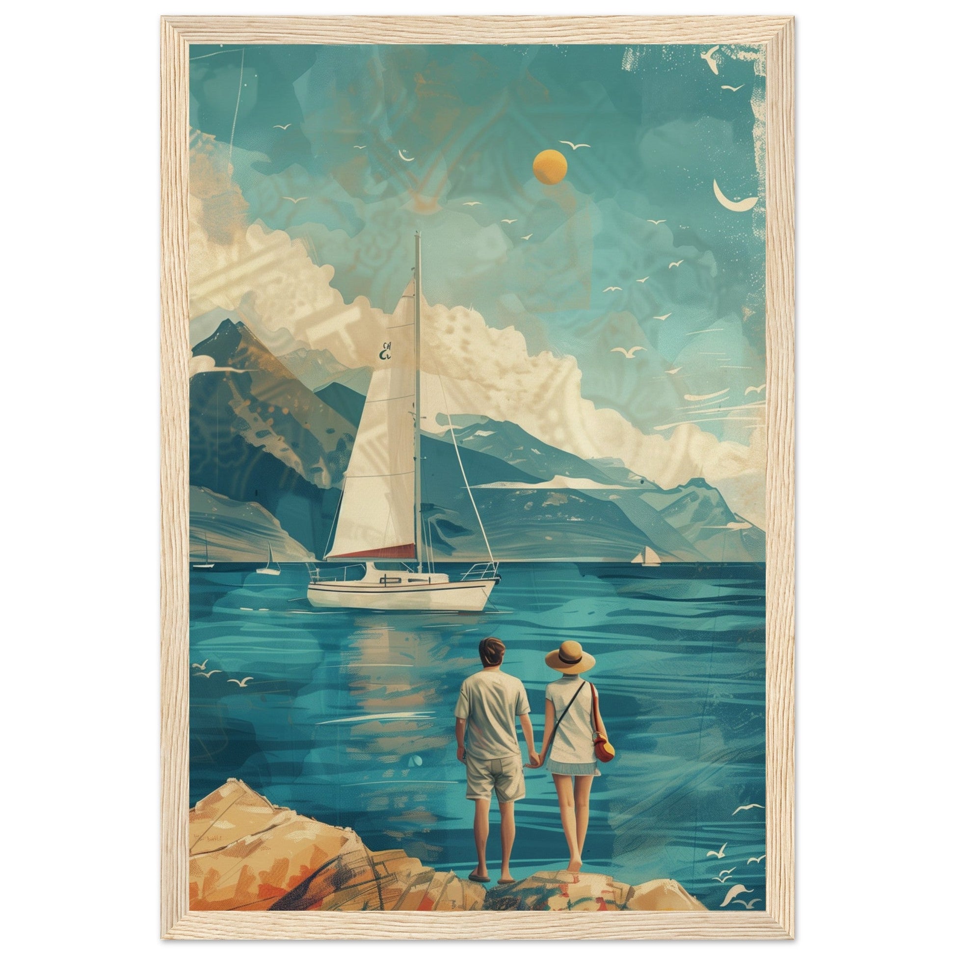 Poster Couple Voyage Design ( 30x45-cm-Bois-clair)