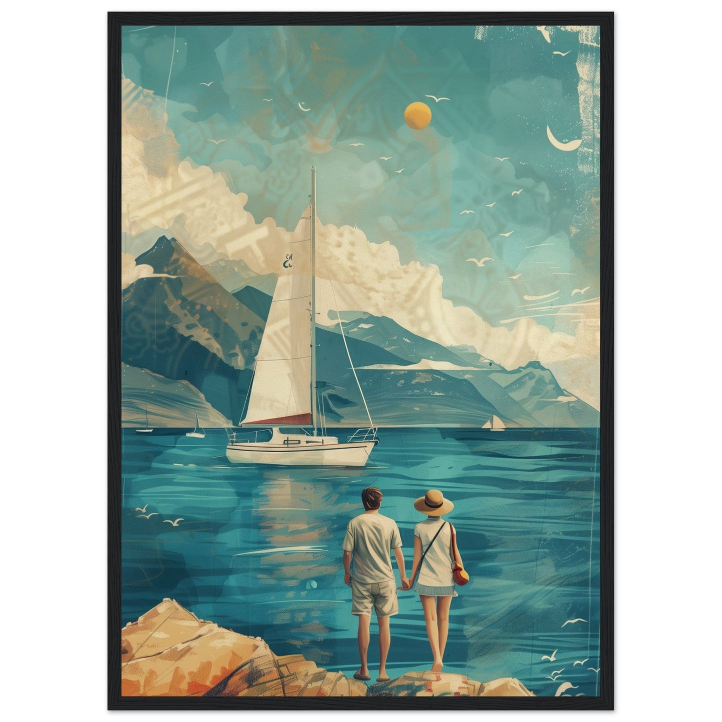 Poster Couple Voyage Design ( 50x70-cm-Bois-noir)