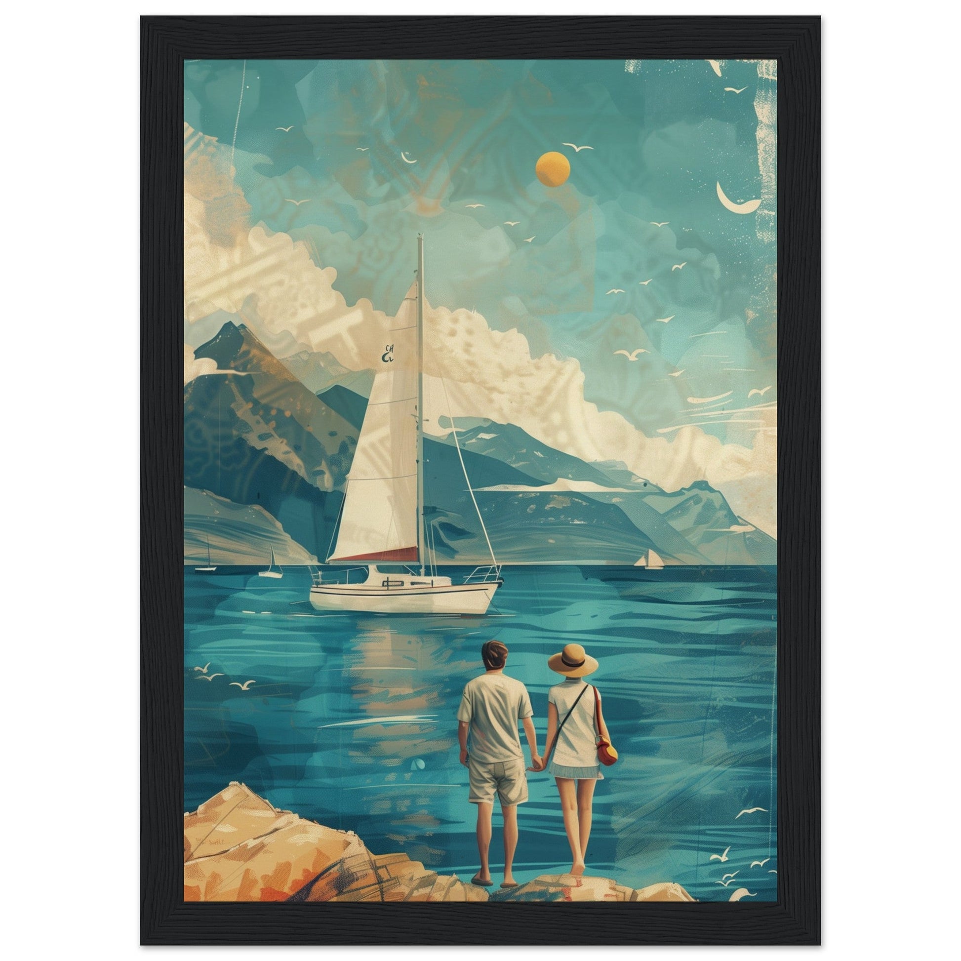 Poster Couple Voyage Design ( 21x29.7-cm-Bois-noir)