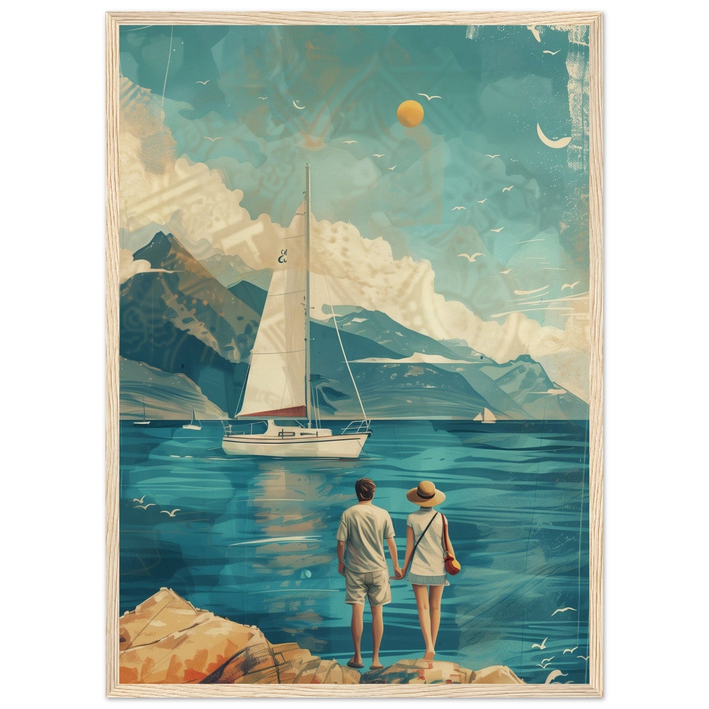 Poster Couple Voyage Design ( 50x70-cm-Bois-clair)