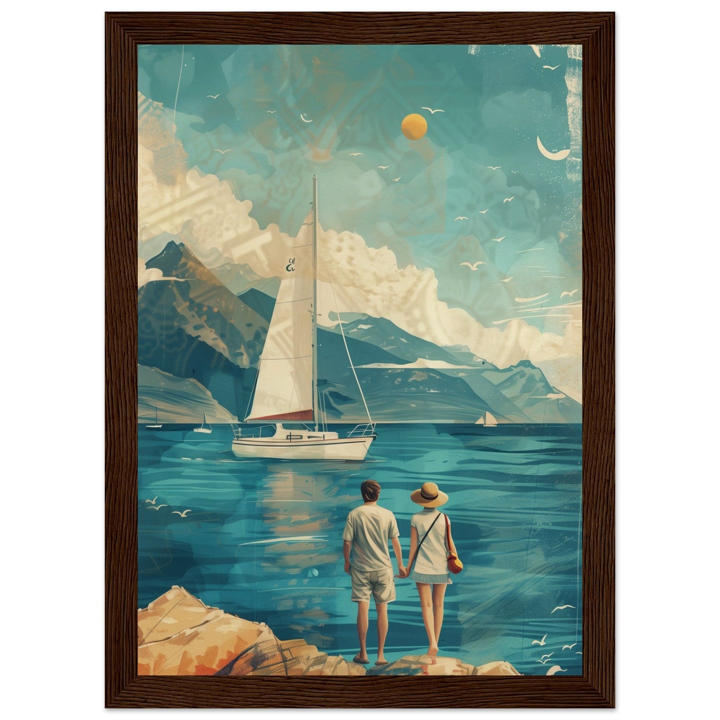 Poster Couple Voyage Design ( 21x29.7-cm-Bois-foncé)