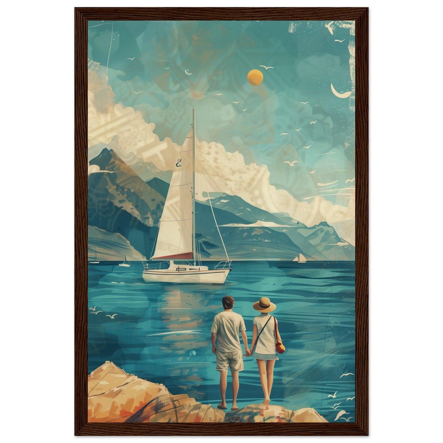 Poster Couple Voyage Design ( 30x45-cm-Bois-foncé)