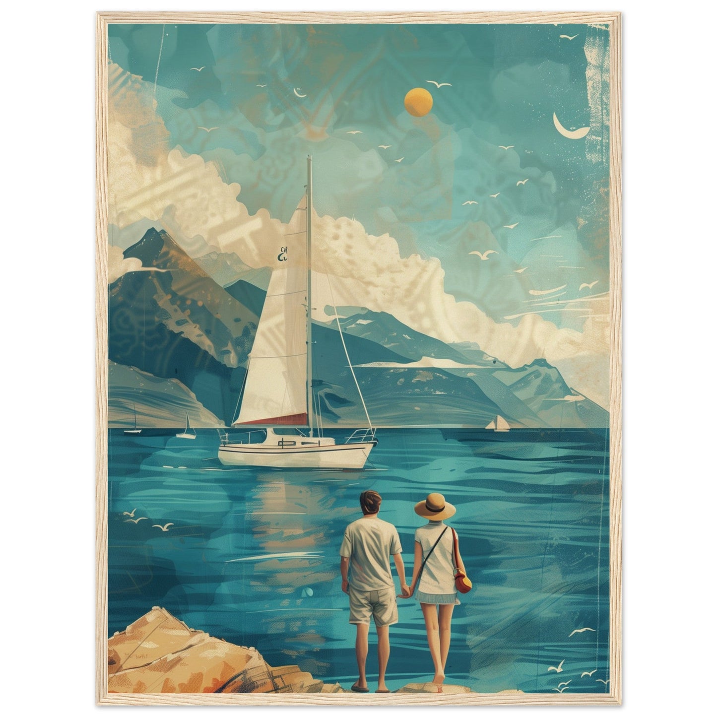 Poster Couple Voyage Design ( 60x80-cm-Bois-clair)