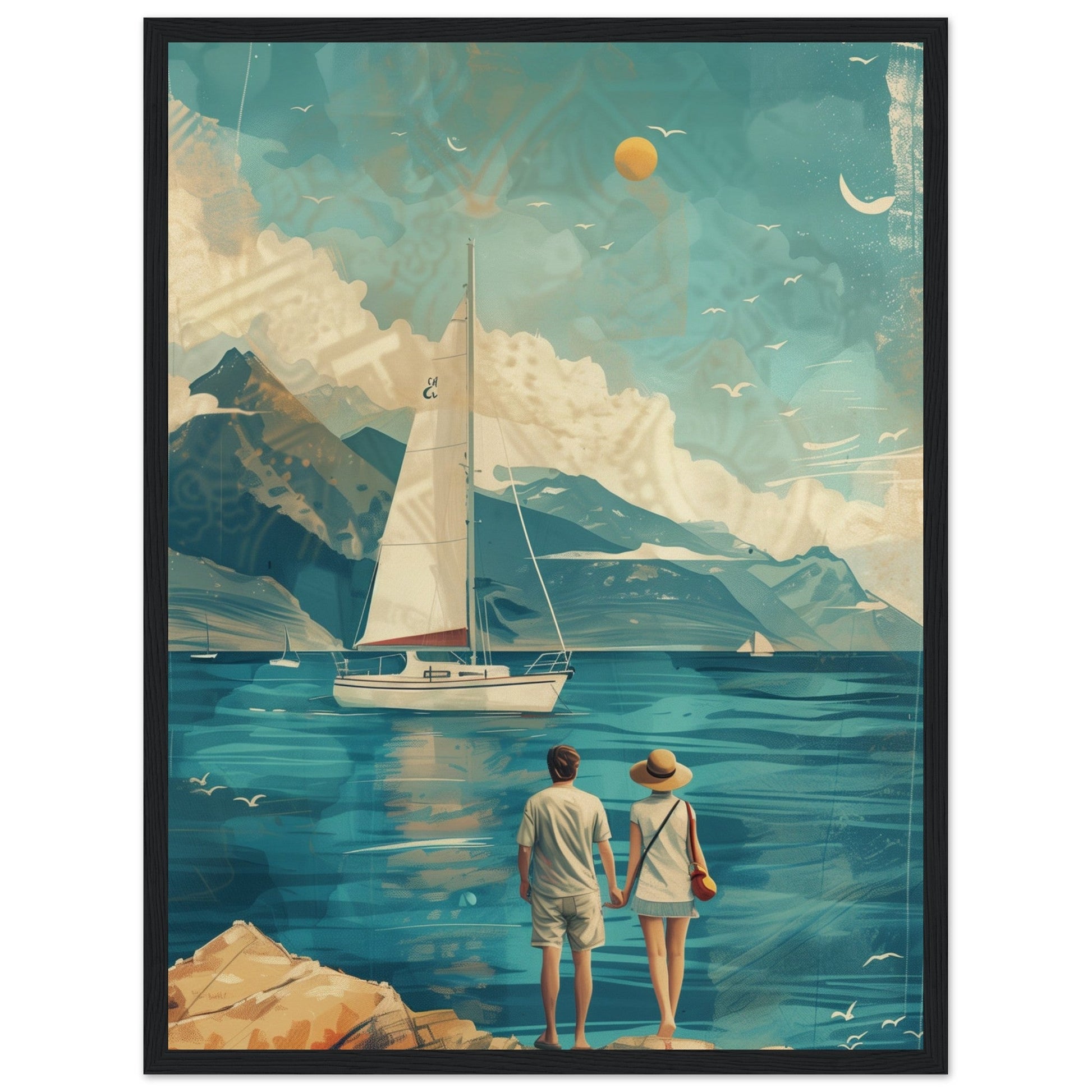 Poster Couple Voyage Design ( 45x60-cm-Bois-noir)