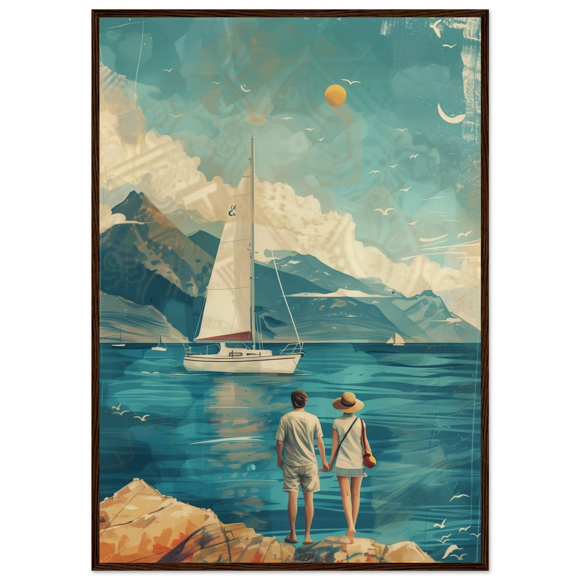 Poster Couple Voyage Design ( 70x100-cm-Bois-foncé)