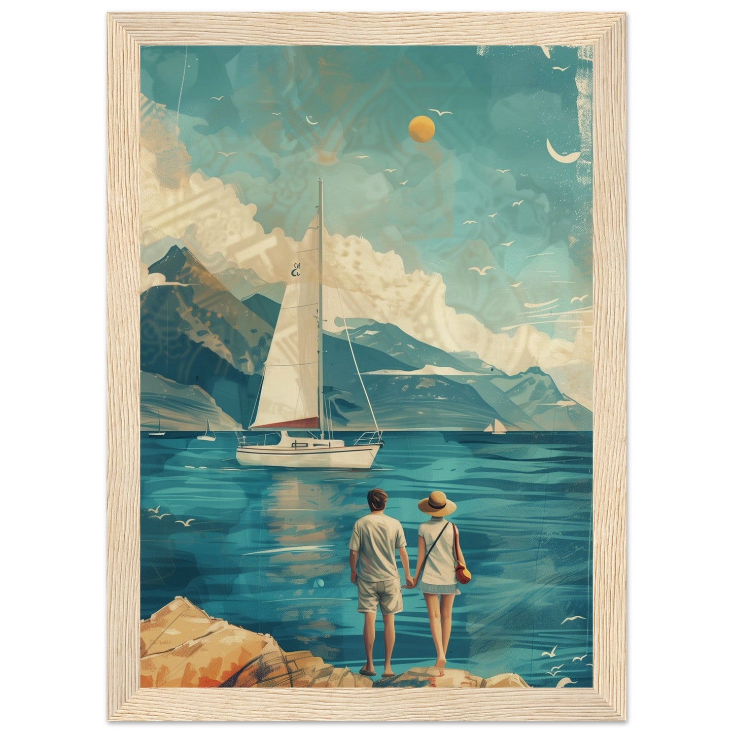 Poster Couple Voyage Design ( 21x29.7-cm-Bois-clair)