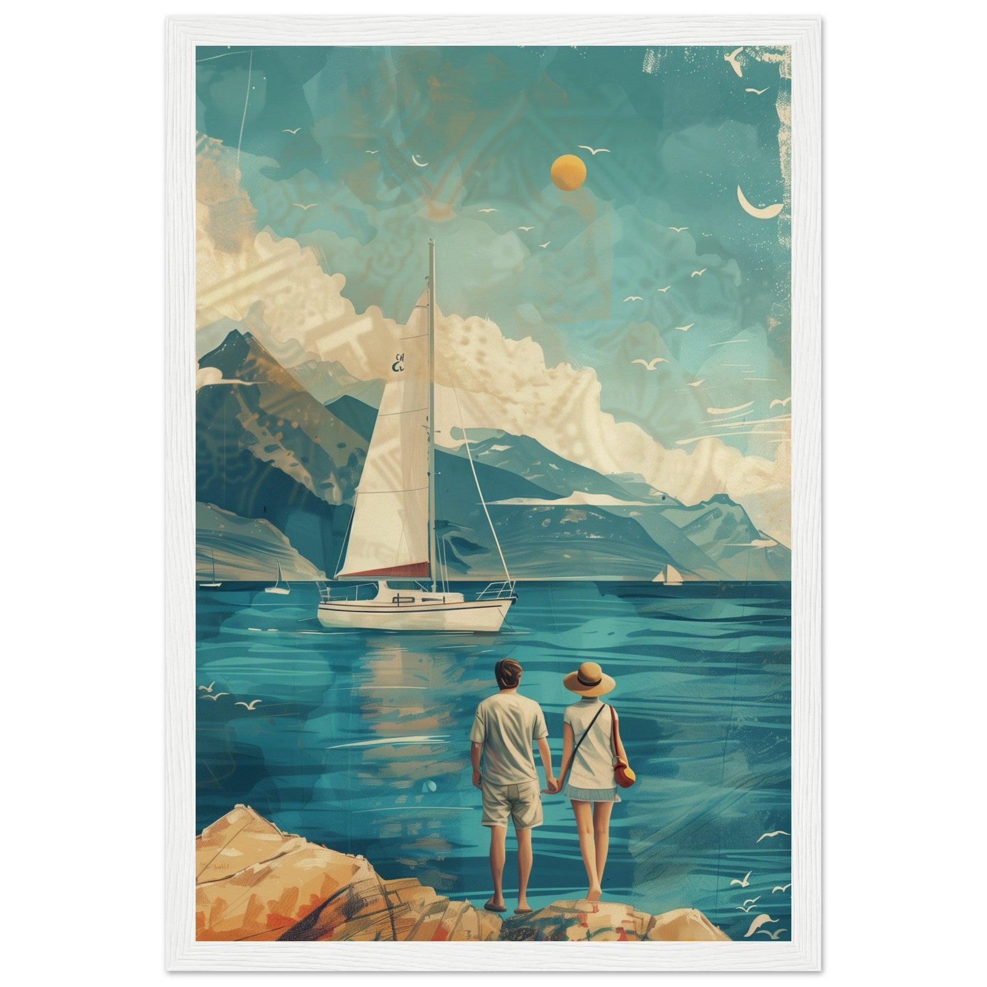 Poster Couple Voyage Design ( 30x45-cm-Bois-blanc)